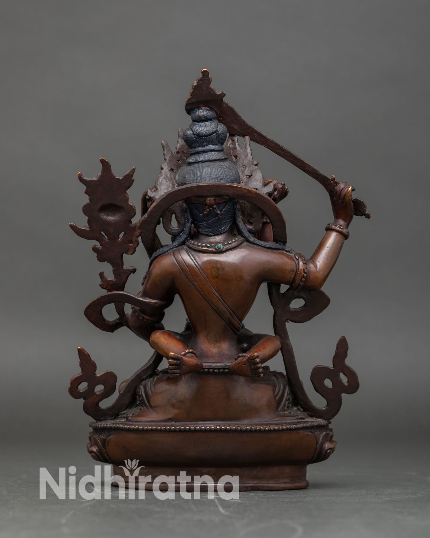 Back view of Manjushri with Consort Statue intricate detailing Newari artisan craft
