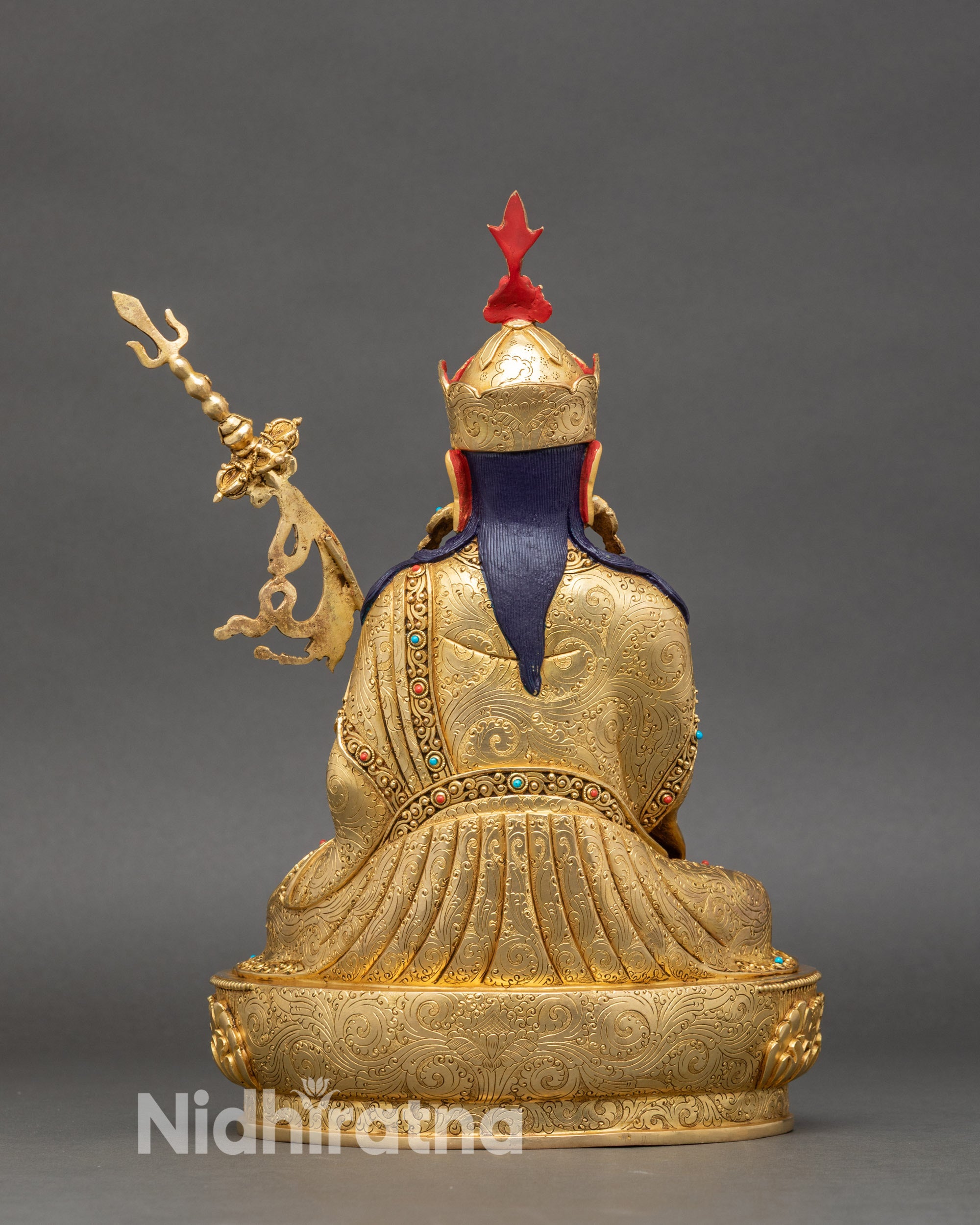 Back-view-Tsokye-Dorje-statue-intricate-hand-engraved-robes-Himalayan-sacred-art