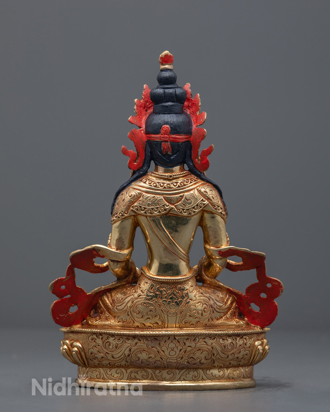 Amitayus Statue Showing Intricate Carvings – Handmade Lost Wax Method Sculpture