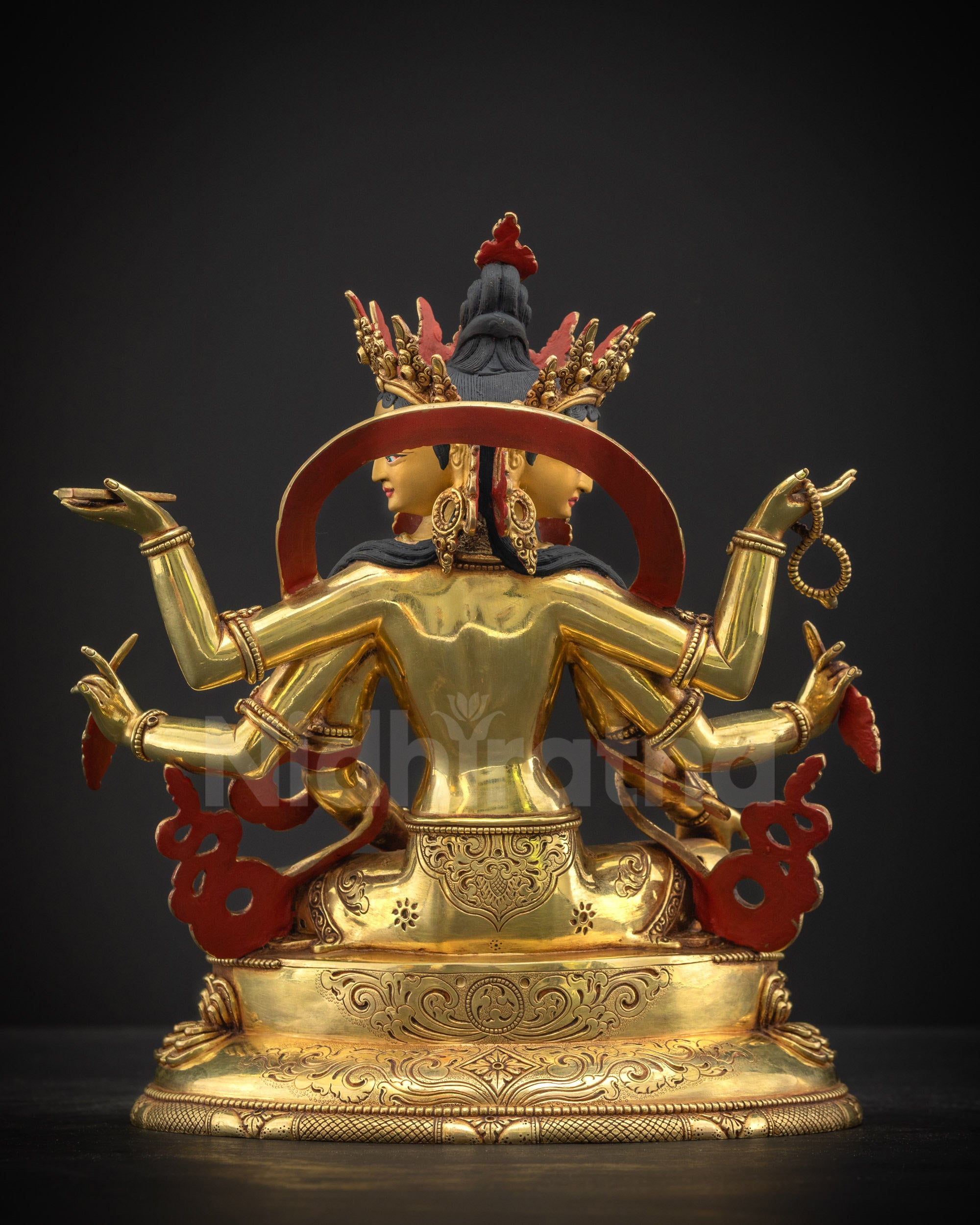 Vasudhara Statue Masterpiece back view showing double-layered lotus seat and swirling robes