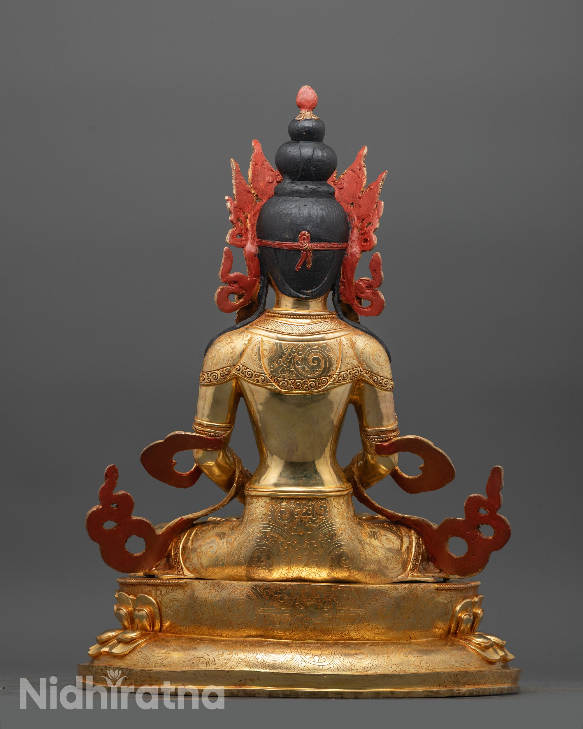 Back View of Amitayus Statue Showing Detailed Robe Patterns