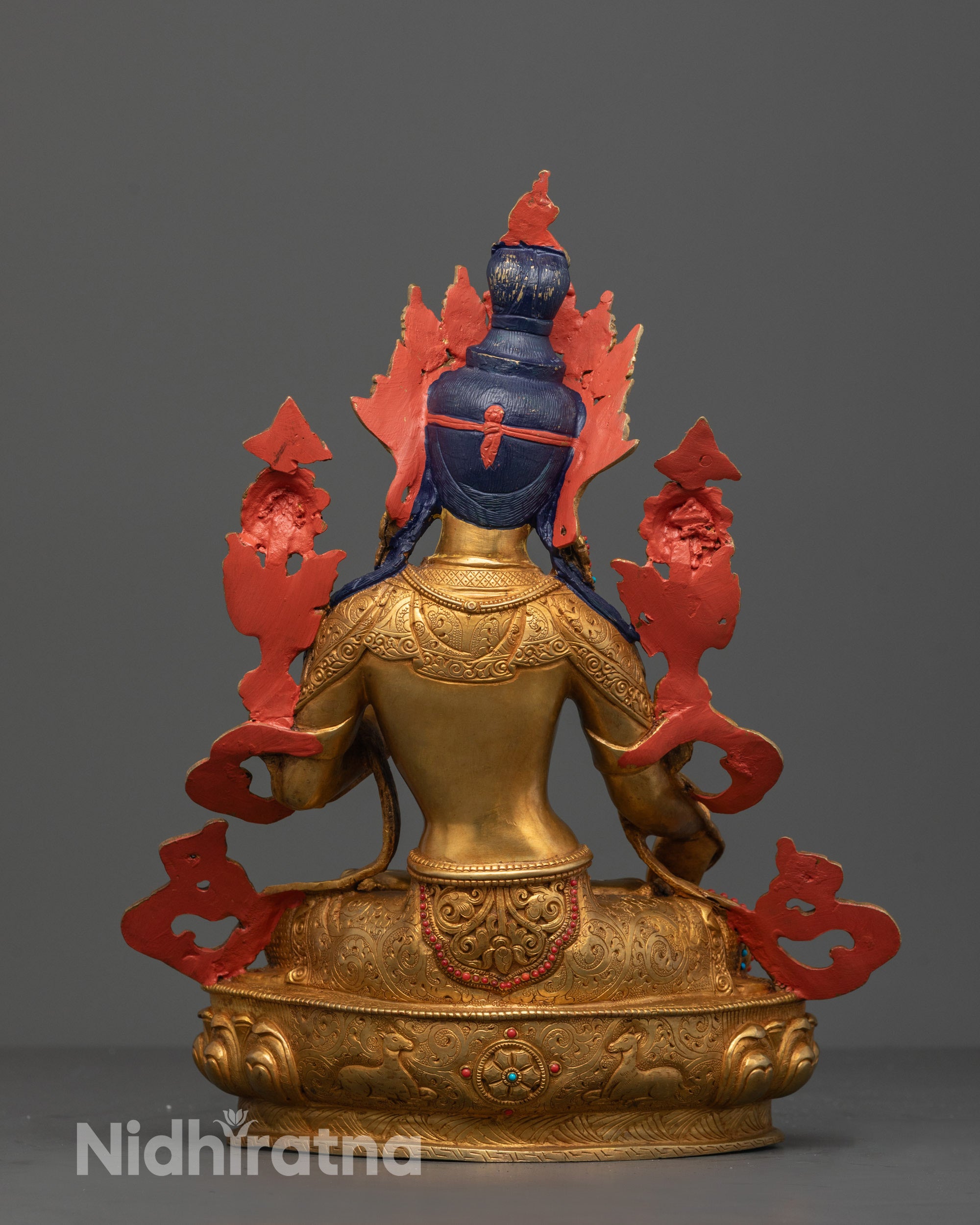 Back View of White Tara Statue Featuring Robe Details and Seven-Eye Symbolism