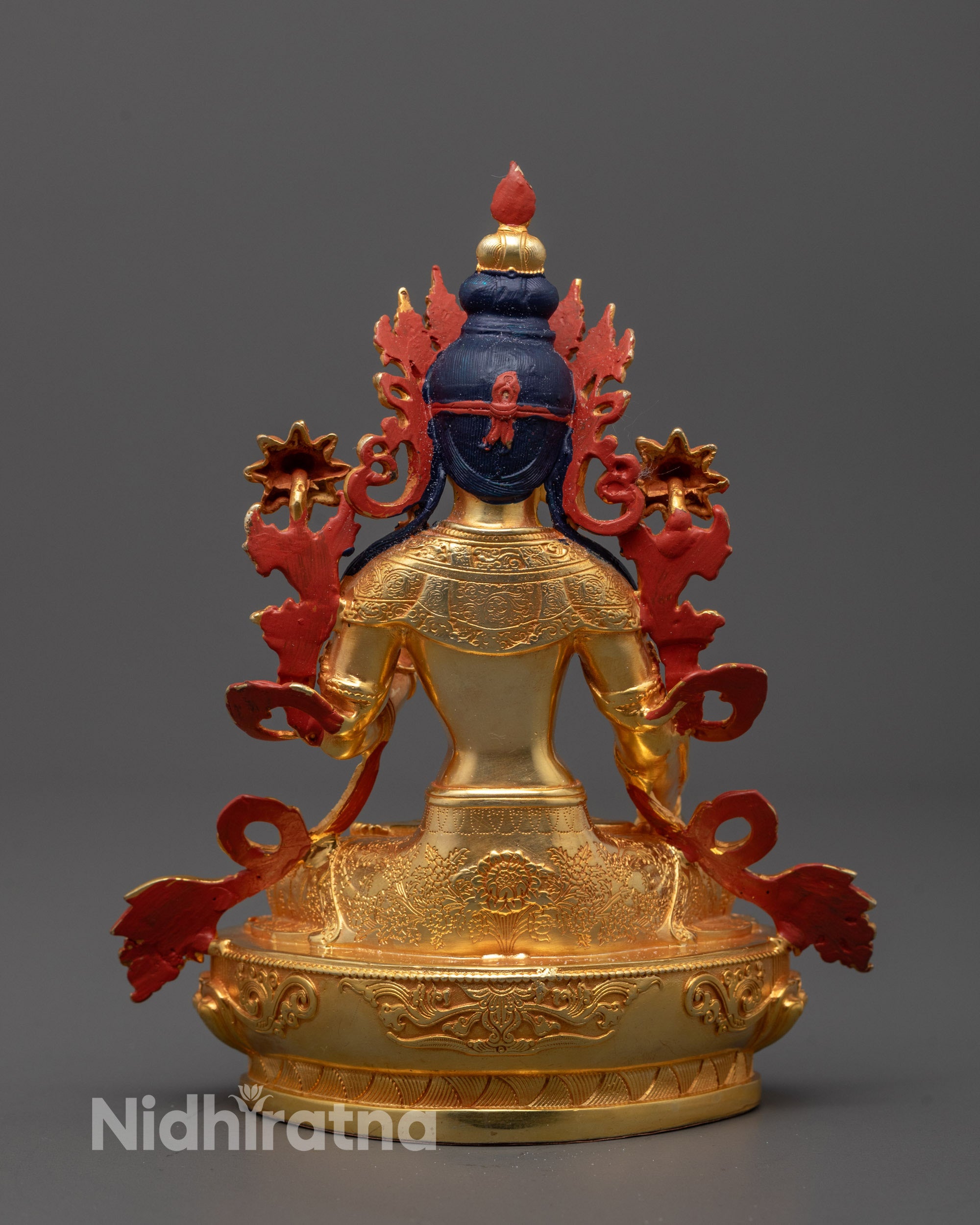 Back View of White Tara Statue | Rear view showing the smooth copper body