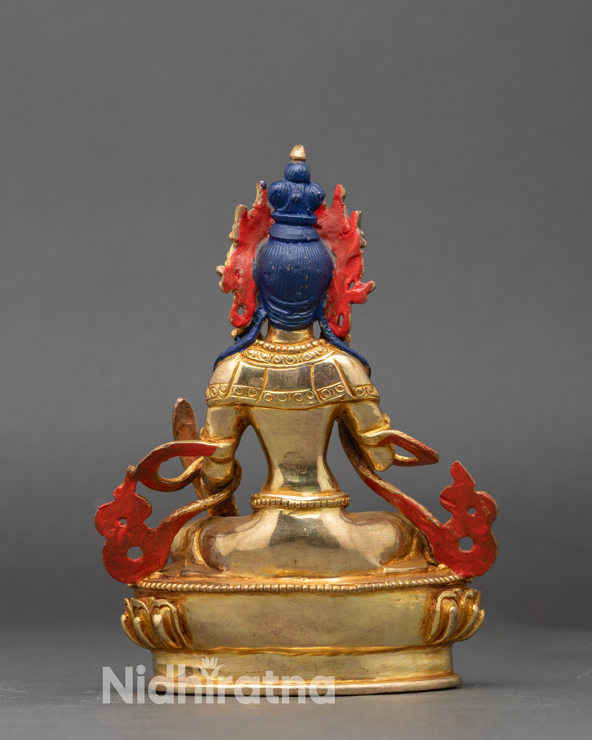 Back and side view of Himalayan Kshitigarbha ritual sculpture, sacred home altar statue