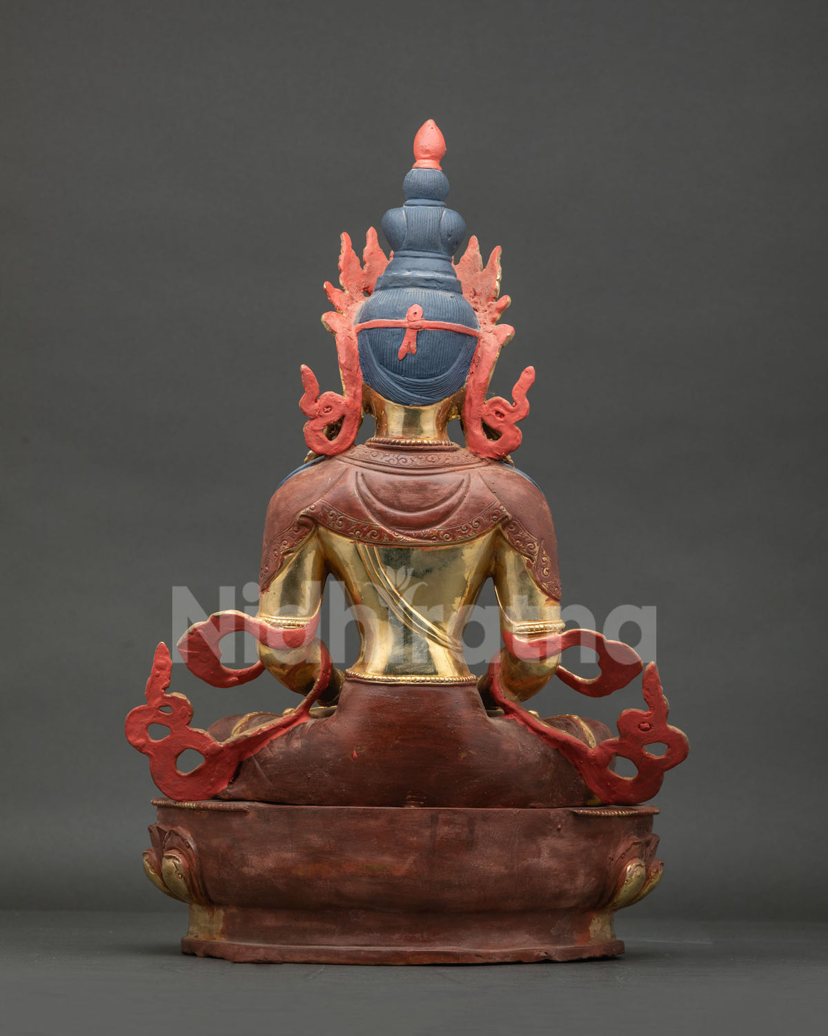 Back View Of Amitayus Buddha Statue Showing Detailed Copper Craftsmanship
