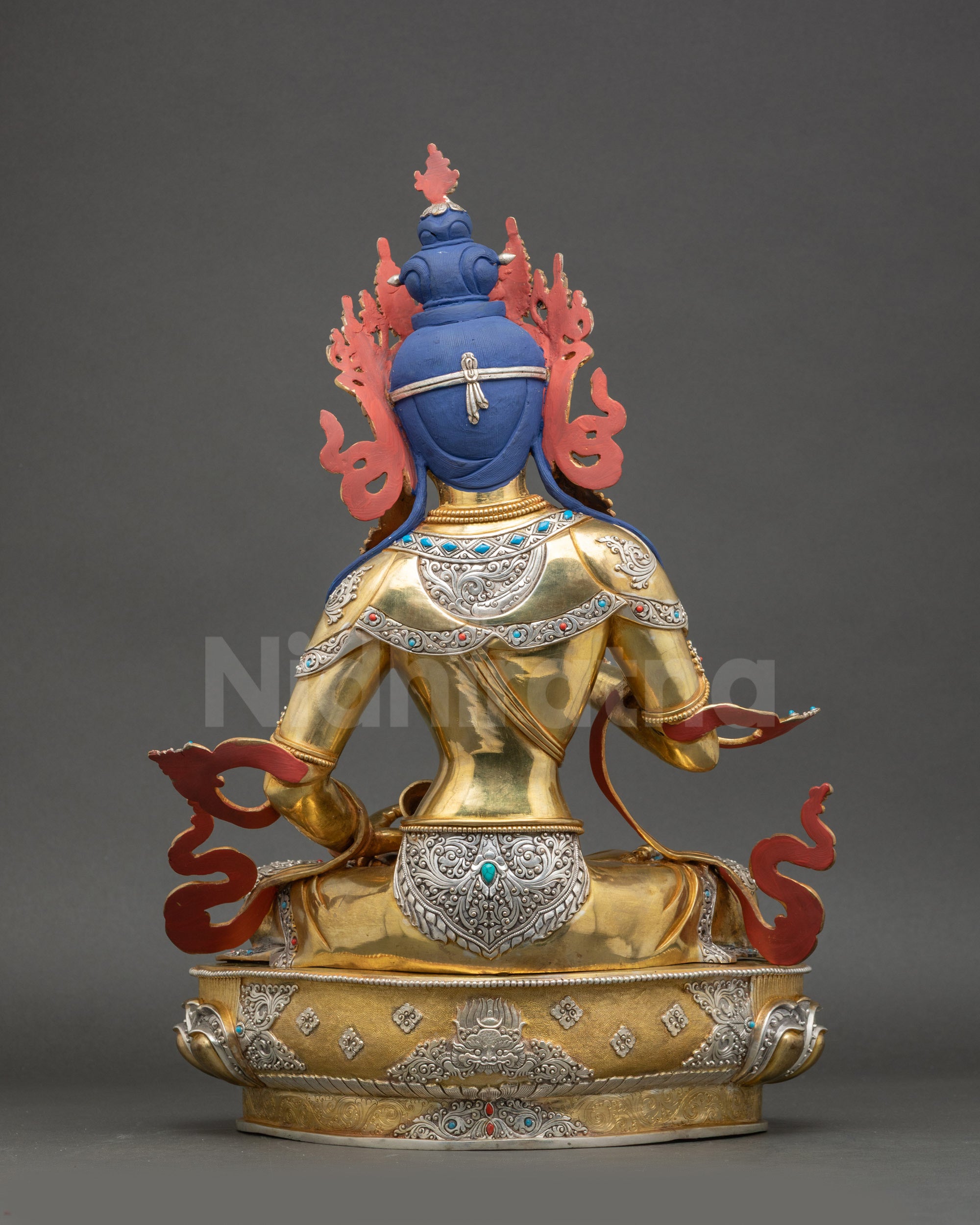 Back of Vajrasattva statue intricate robe lotus base handcrafted in Nepal