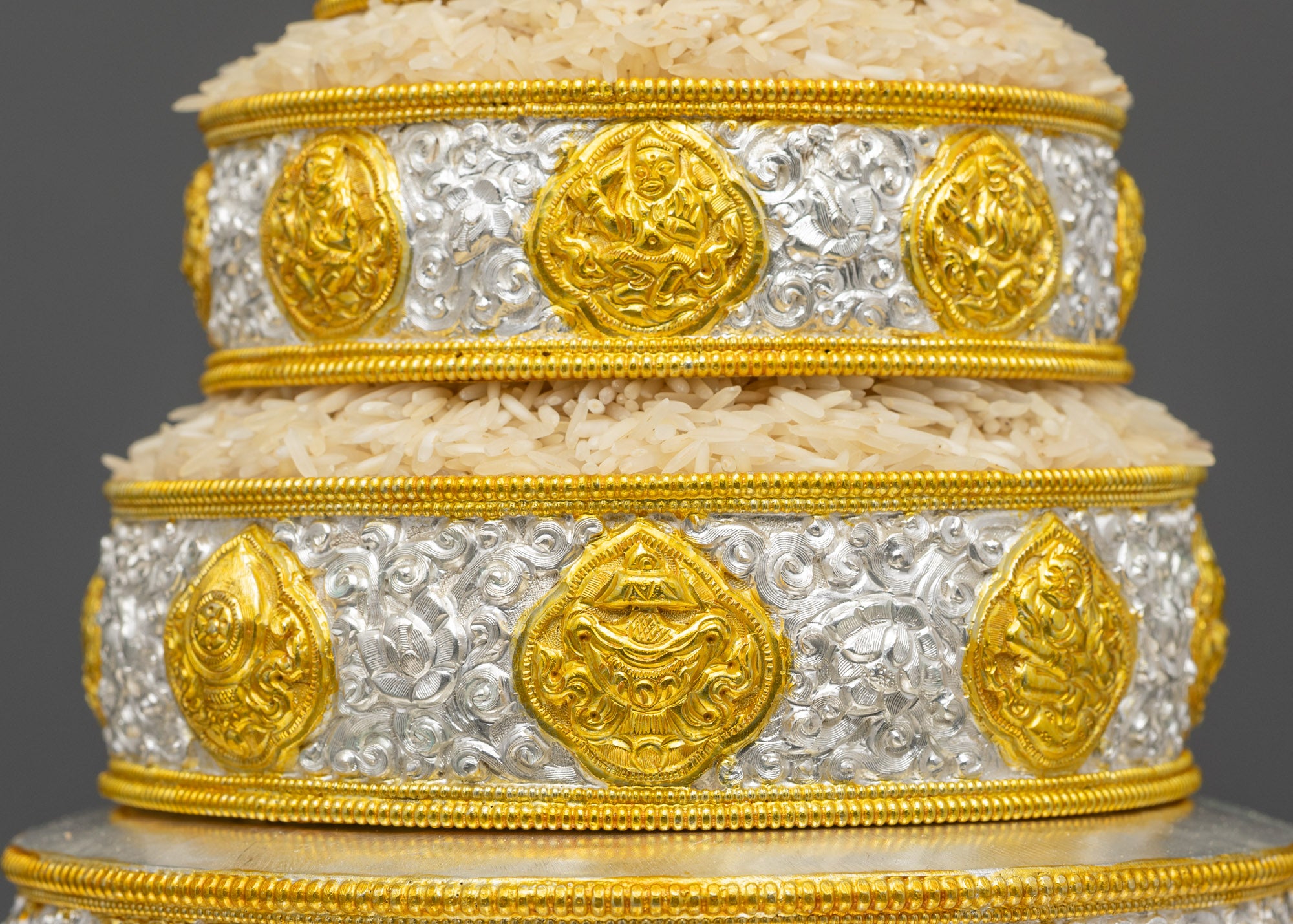 Back view 6-inch Mandala set topped with wisdom wheel on smooth uplifting base