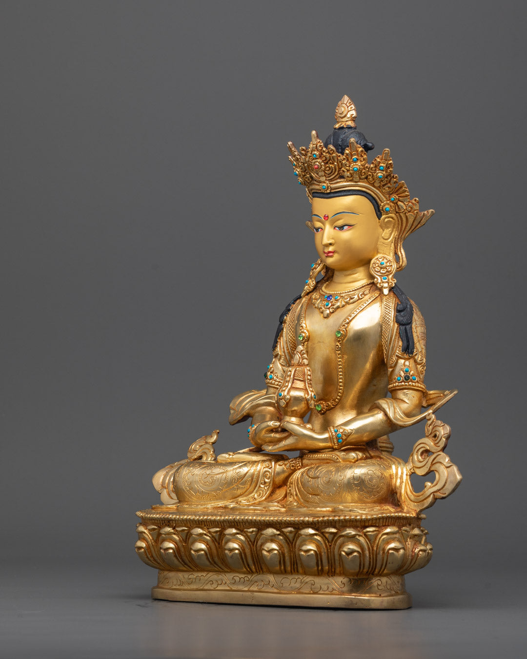 Back view Amitayus Sculpture handcrafted Himalayan Long Life Deity for altar or meditation