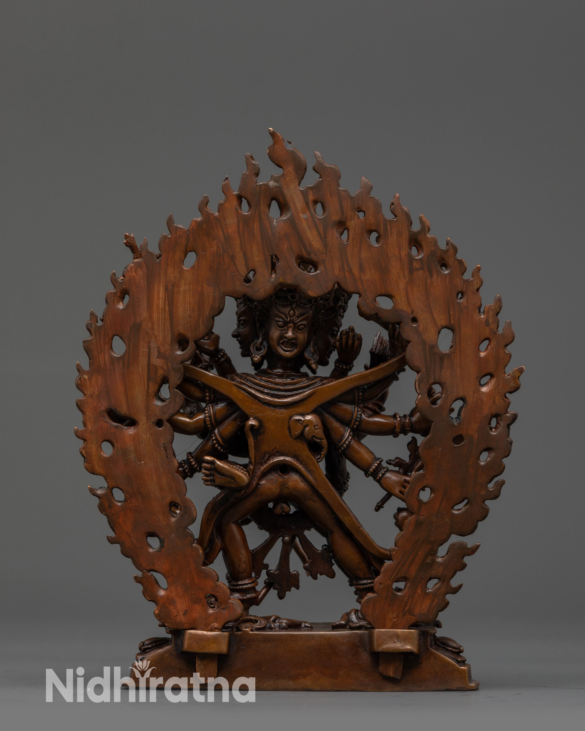 Back view Chakrasamvara standing on lotus seat with blazing aura and fine details