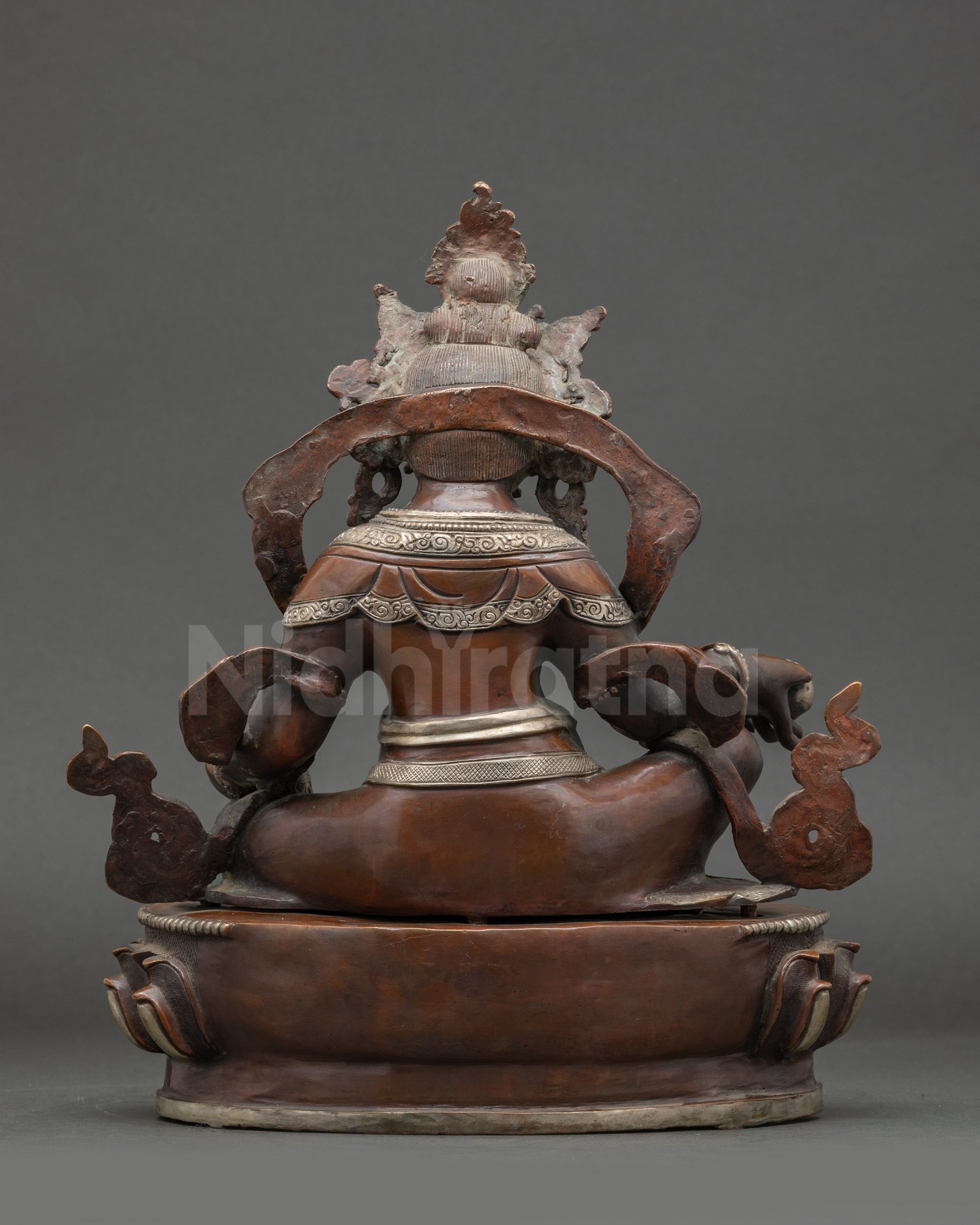 Back view Dzambhala statue | Handcrafted Nepalese meditation idol showing detailed work