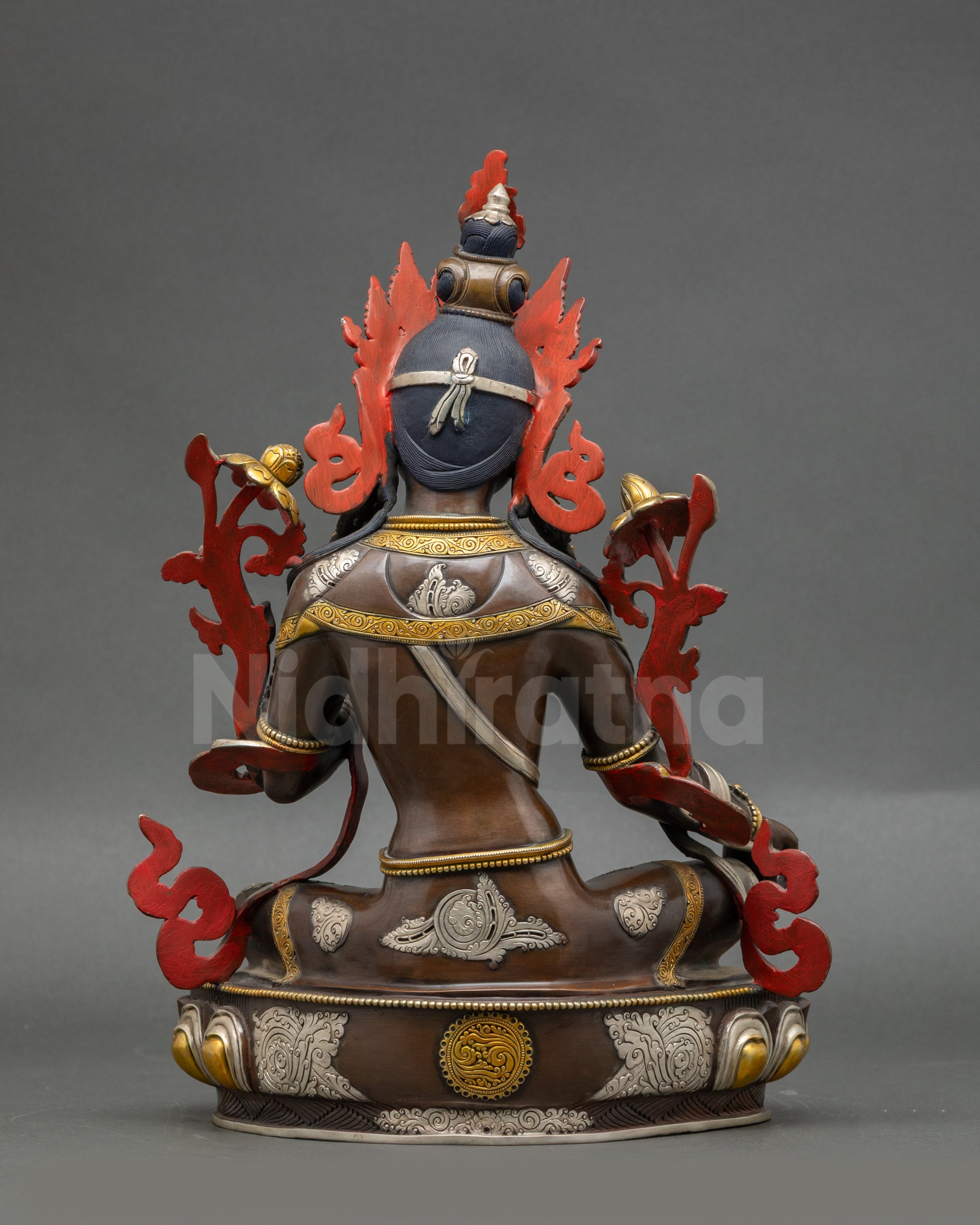 Back view Green Tara Buddha statue | Handcrafted Nepalese copper with intricate detailing