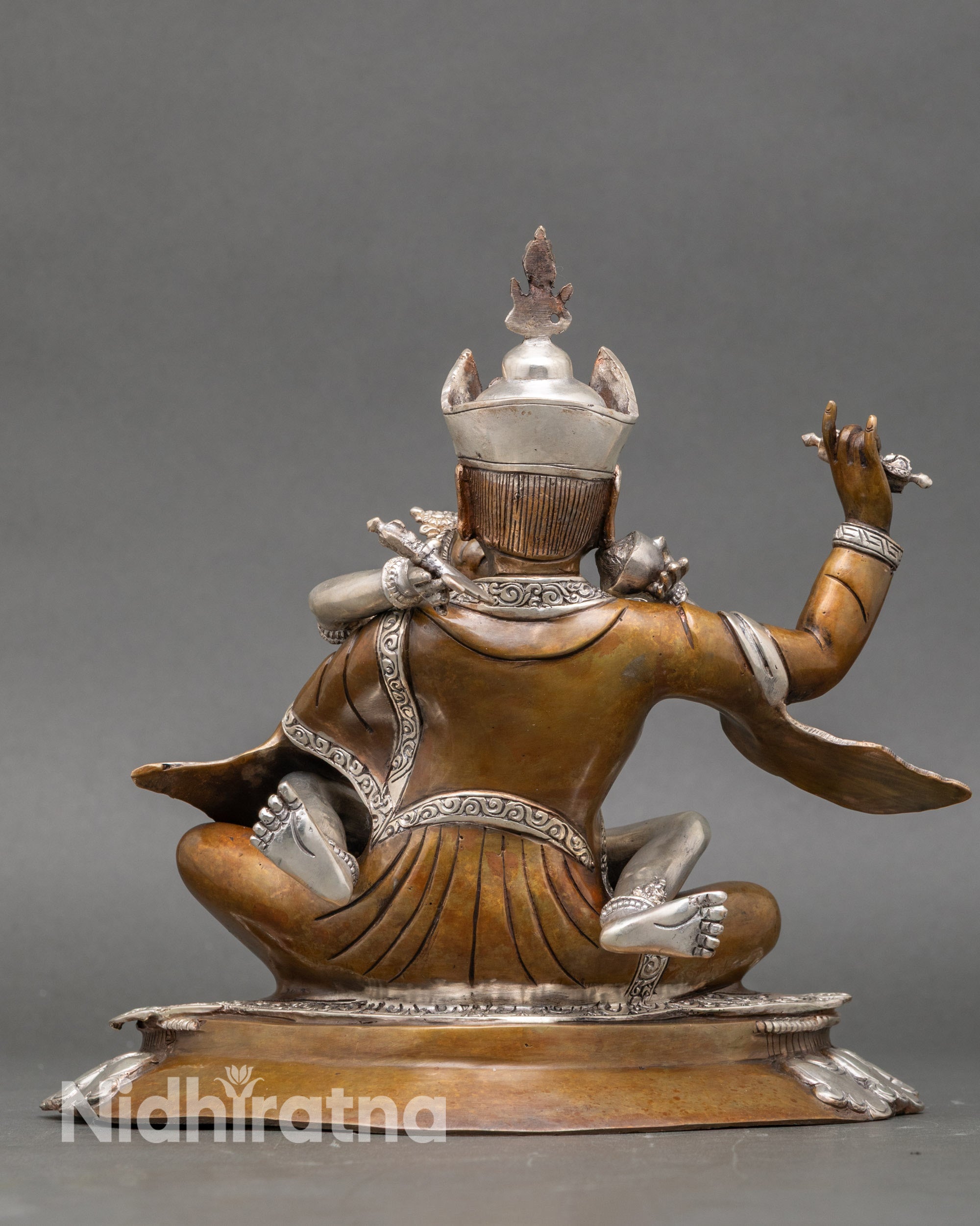 Back view Guru Rinpoche Yab Yum silver-plated Himalayan art sculpture