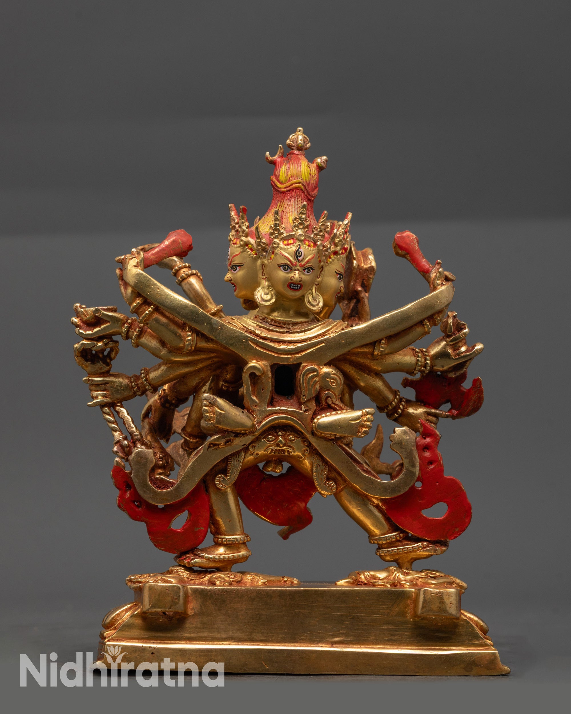 Back view Heruka Chakrasamvara statue showing flowing robe and ornaments sacred sculpture