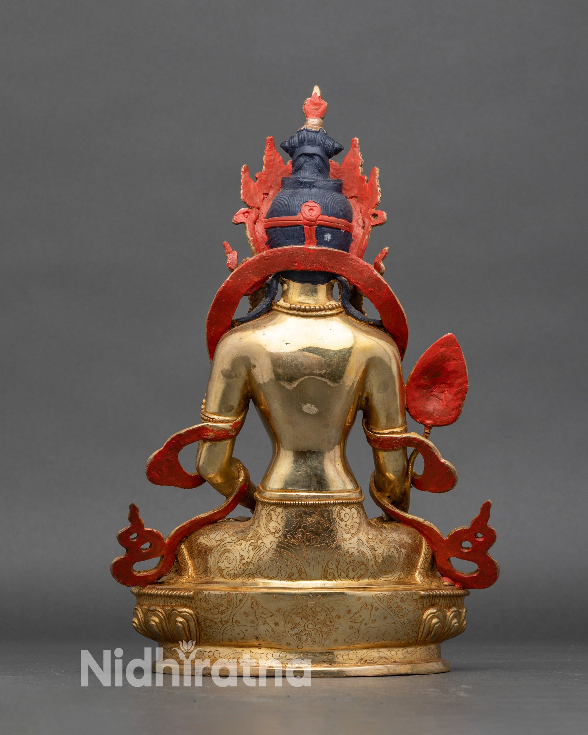 Back view Kshitigarbha statue carved robes handmade Nepalese Buddhist artwork