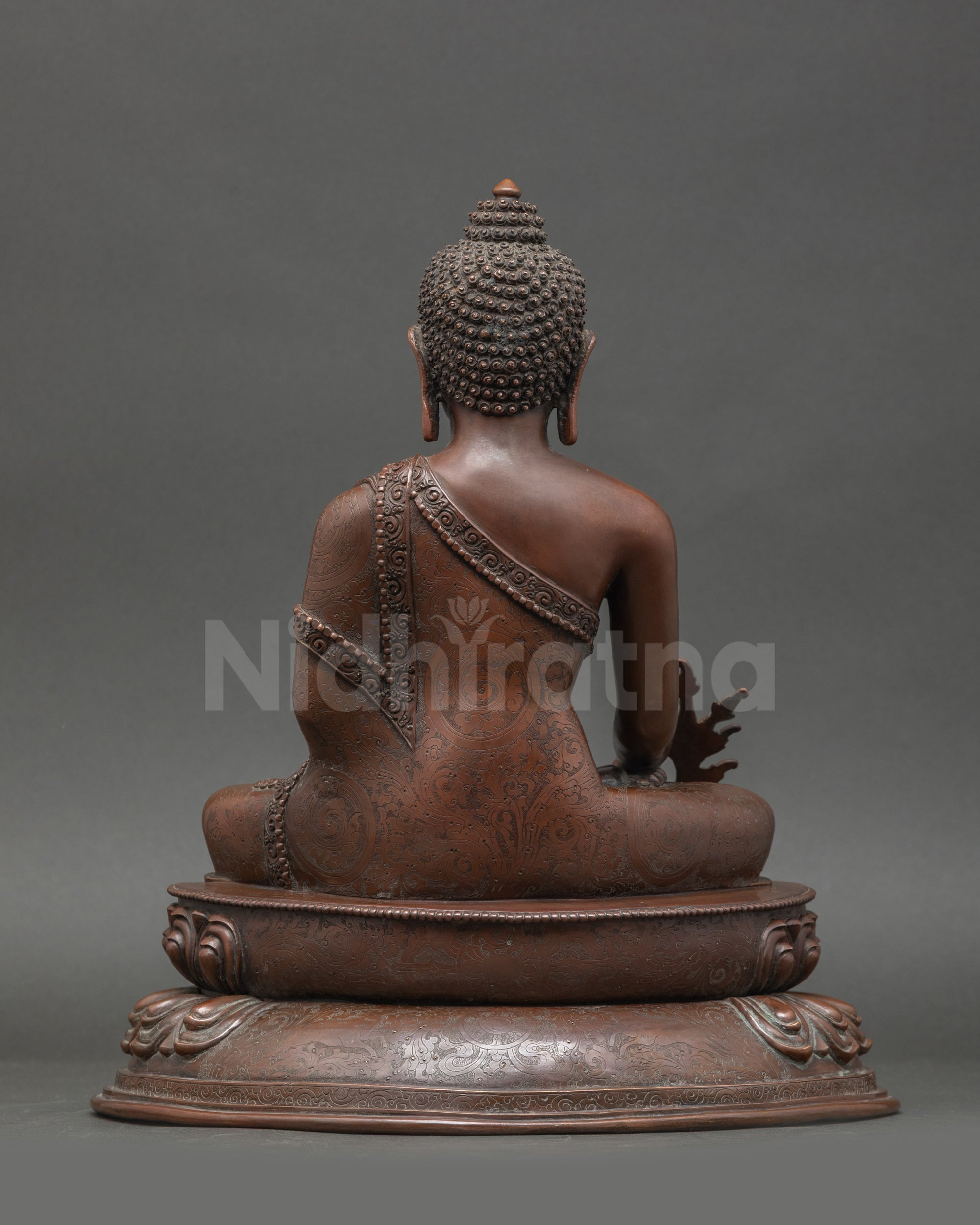 Back view Medicine Buddha statue, handcrafted by skilled Newari artist from Patan, Nepal
