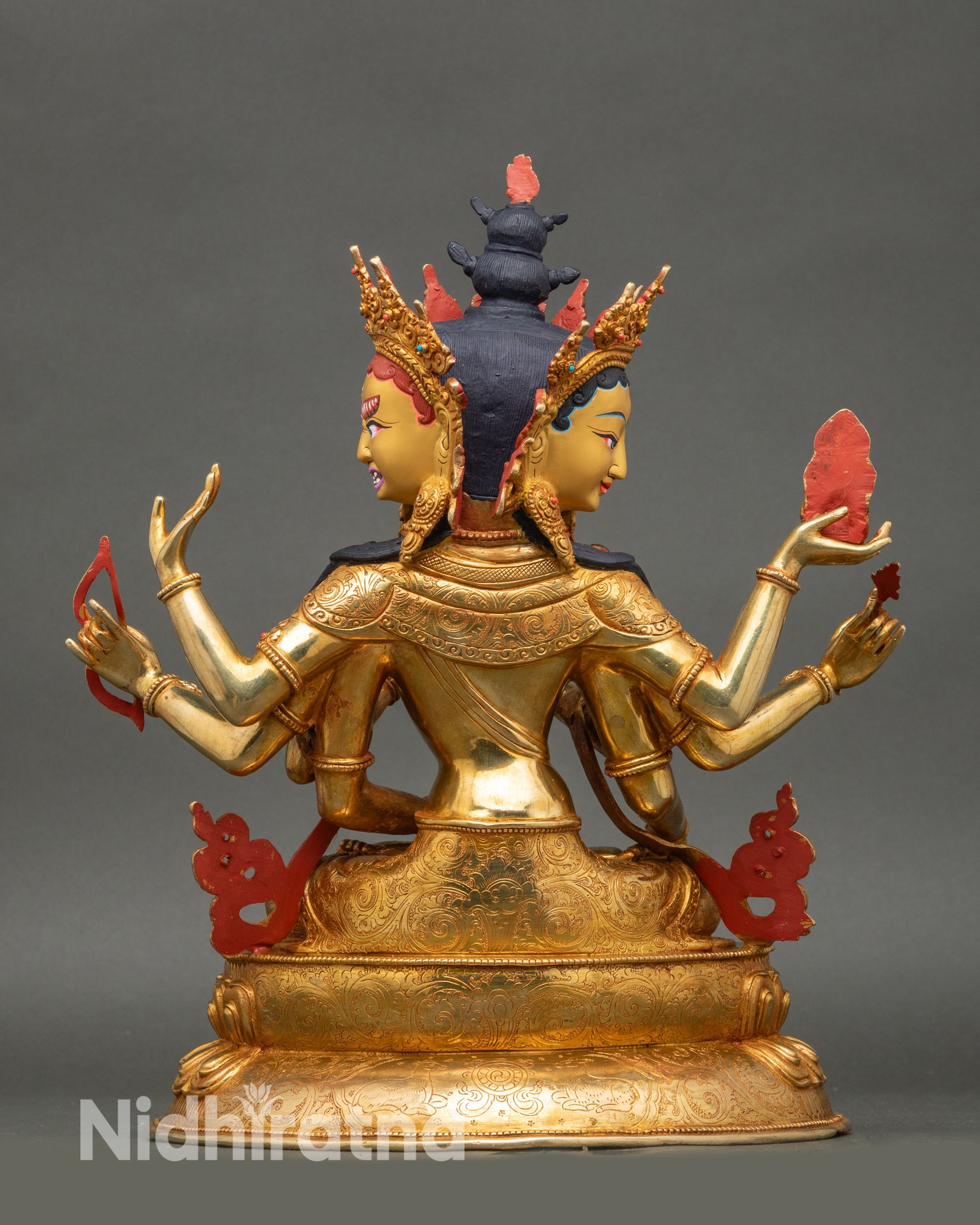 Back view Namgyalma statue detailed robes traditional Newari craftsmanship