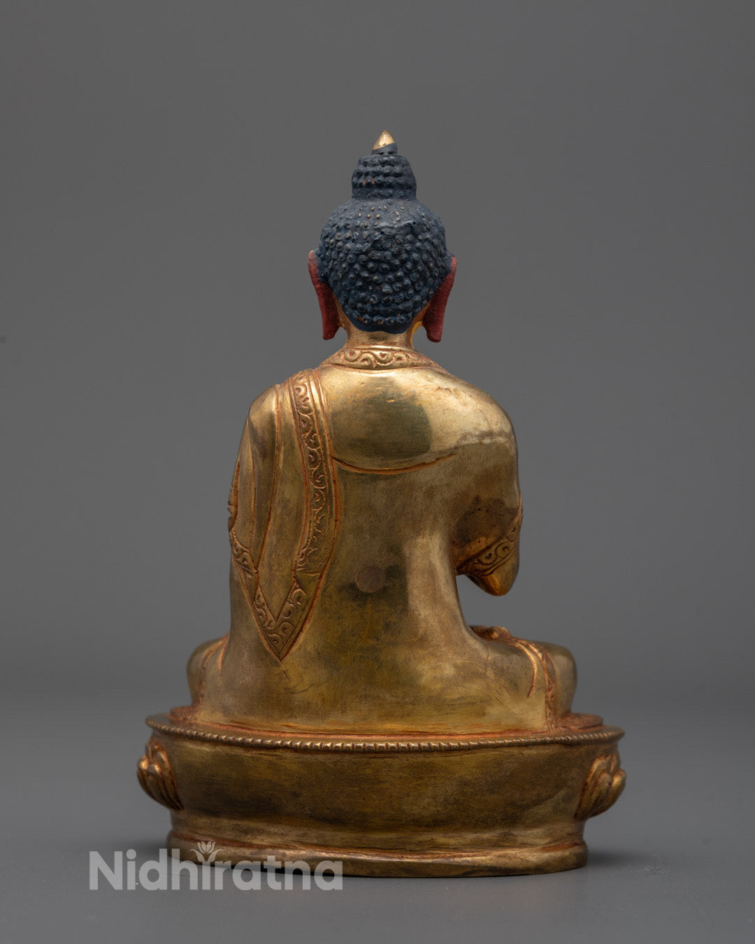 Back view Sacred Vairocana Buddha Sculpture highlighting intricate carvings and smooth finish