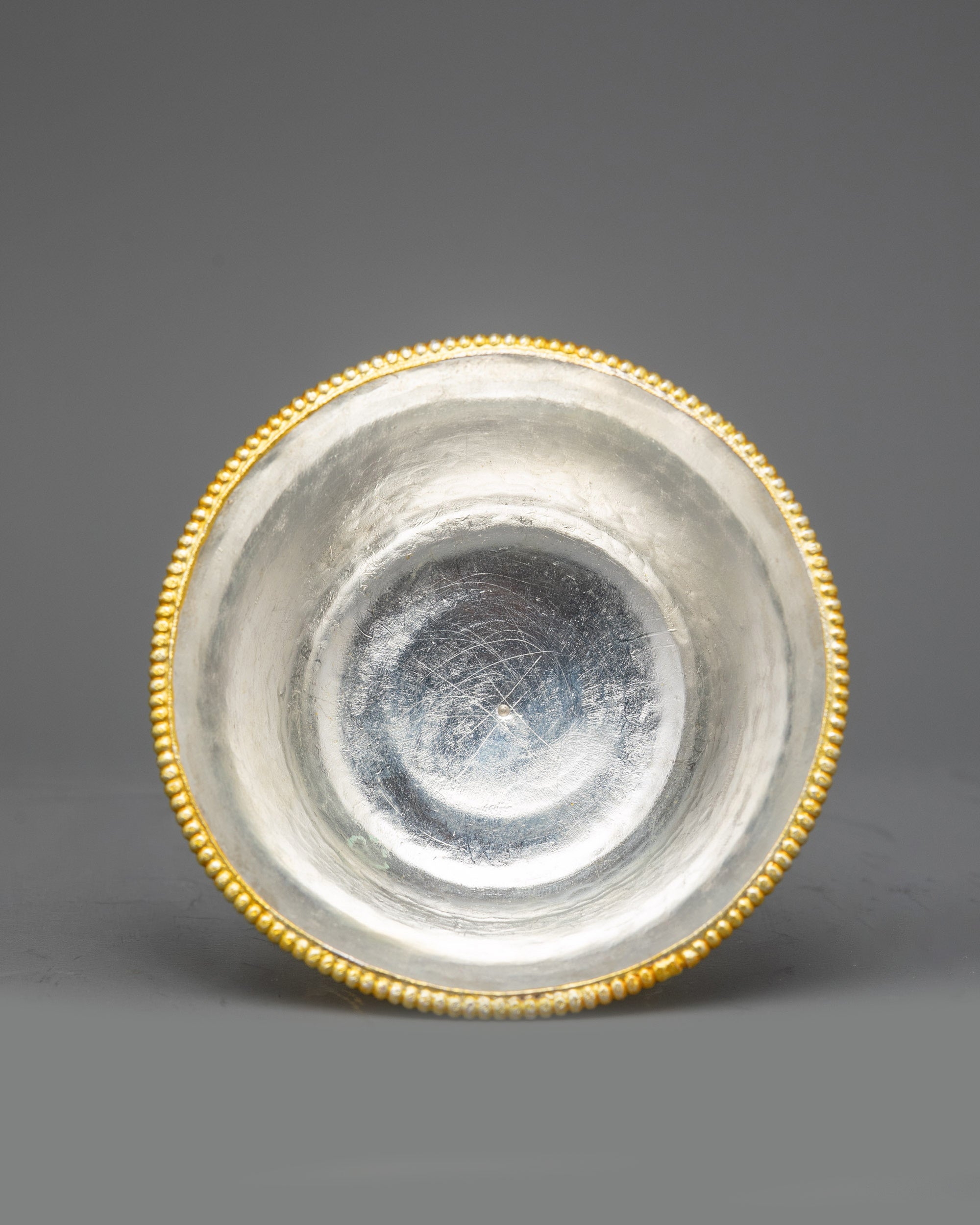 Back view Seven Tibetan Water Offering Bowls, handcrafted altar and meditation set