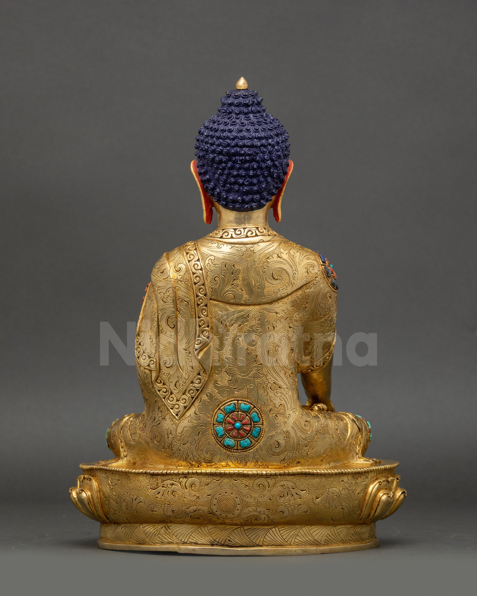 Back view Shakyamuni Buddha Statue highlighting craftsmanship and gold-gilded details