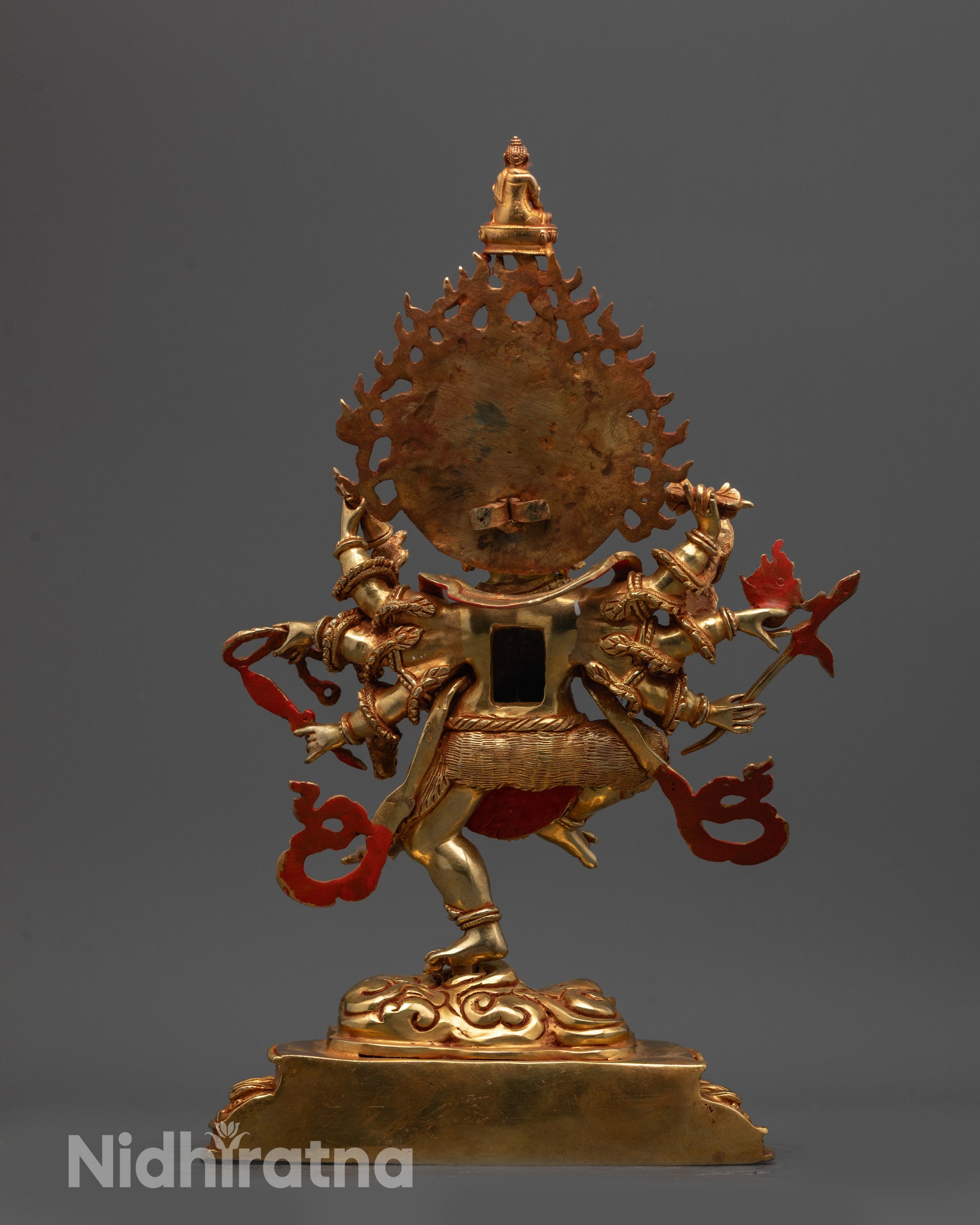 Back view Ucchusma Statue with flaming aura and traditional Nepalese craftsmanship visible