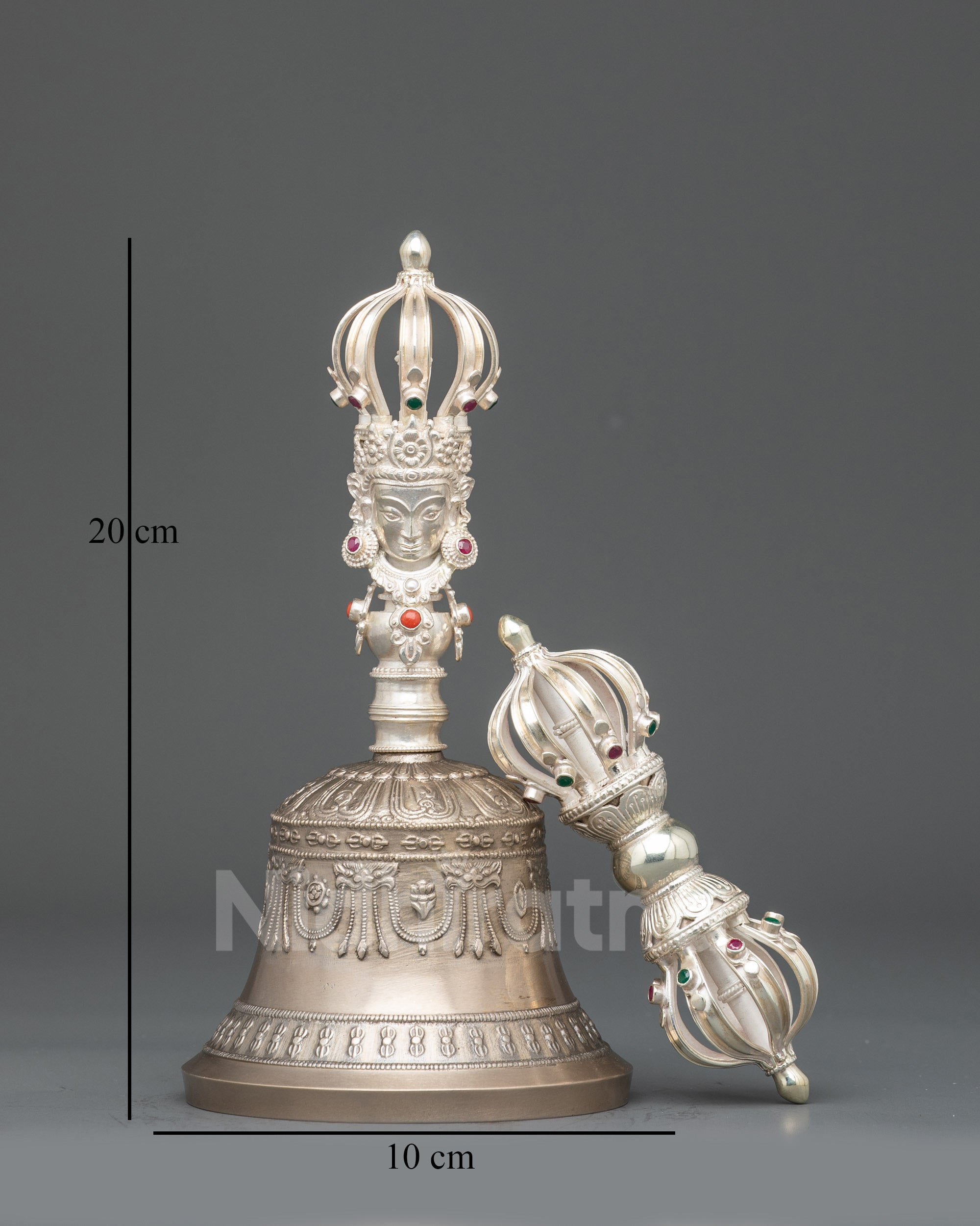 Back view Vajra and Ghanta Set sacred Himalayan instruments for meditation puja