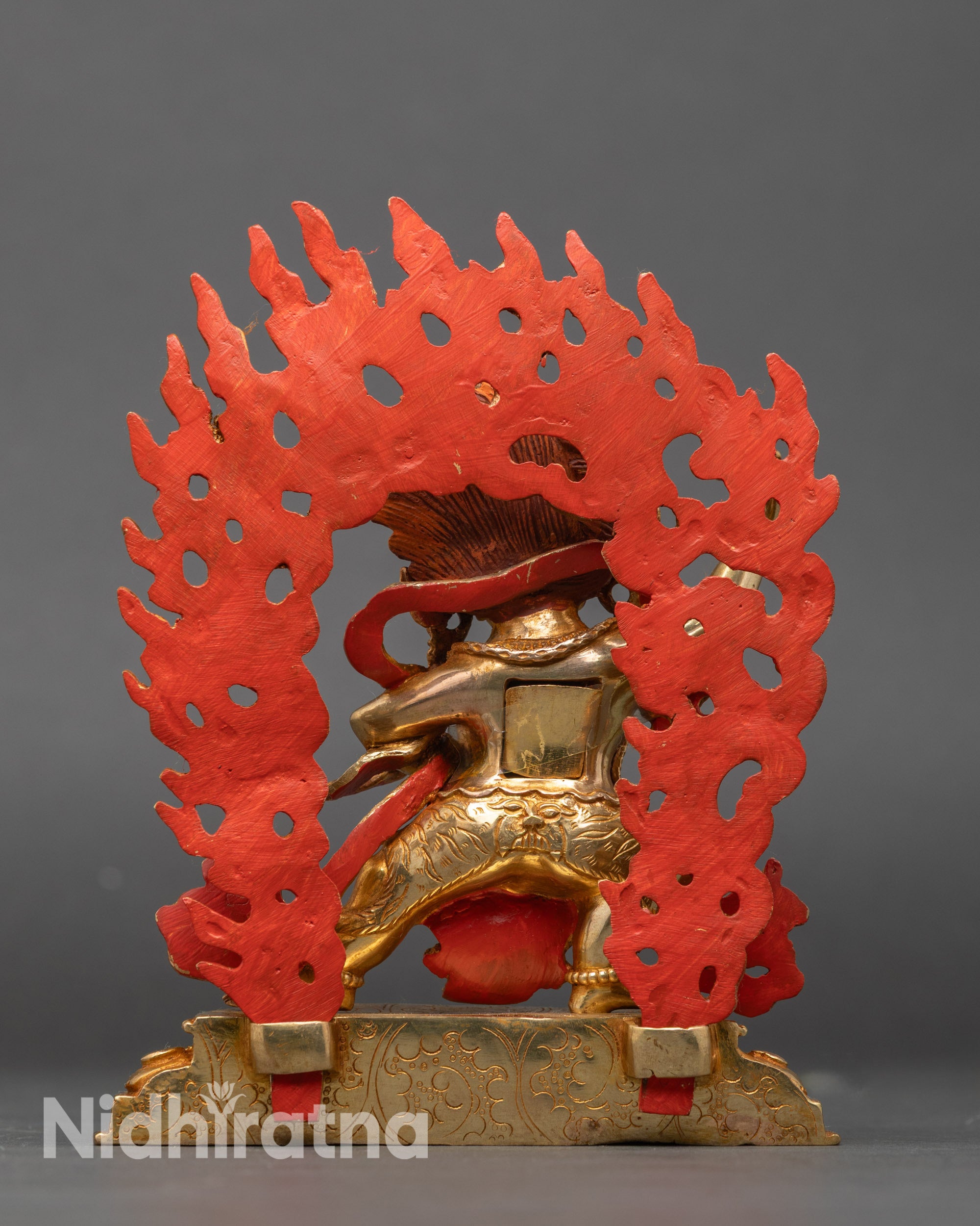 Back view Vajrapani Chana Dorje statue carved flowing robes Nepalese craftsmanship