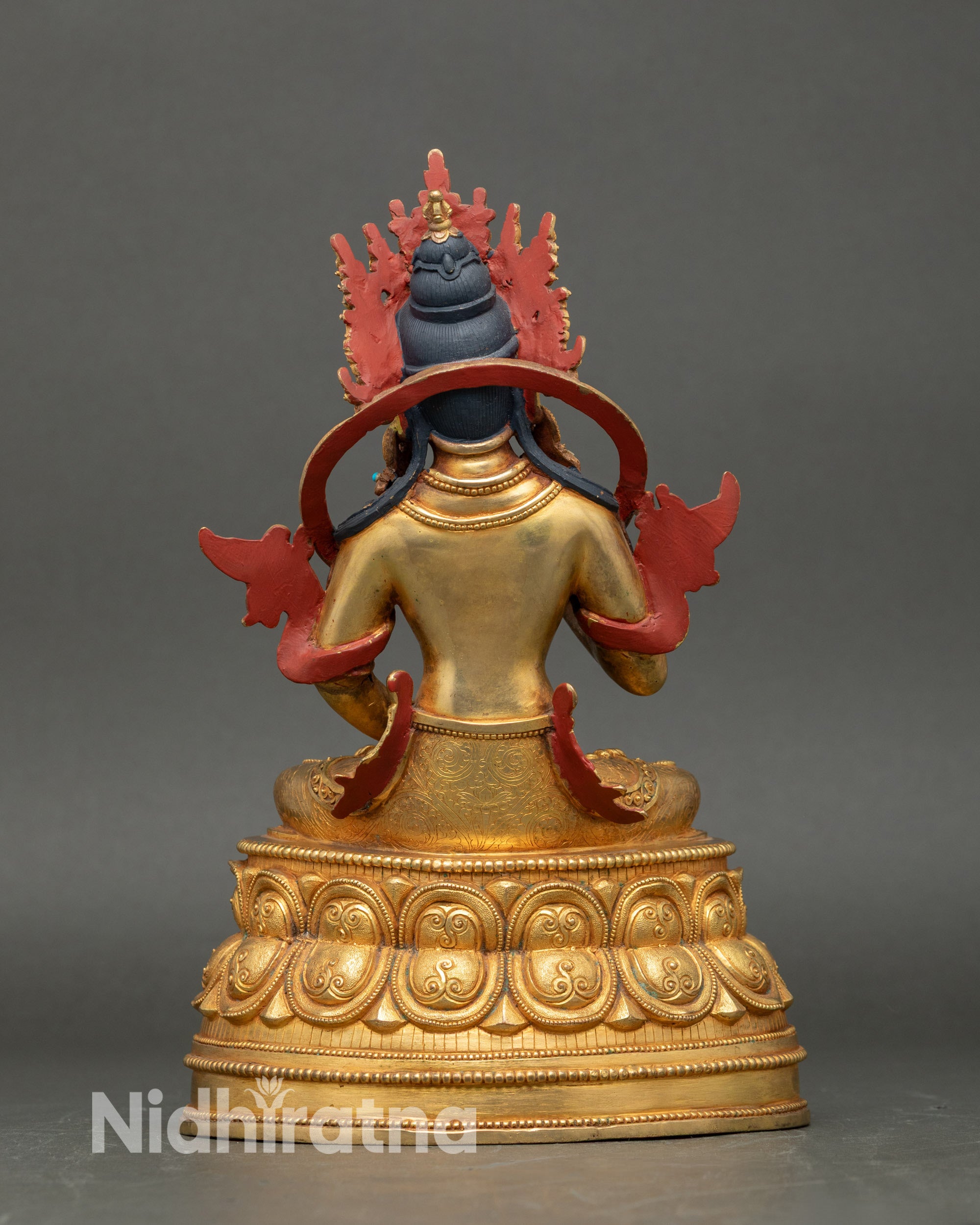 Back view Vajrasattva statue handcrafted by Newari artisan gold-gilded Buddhist decor