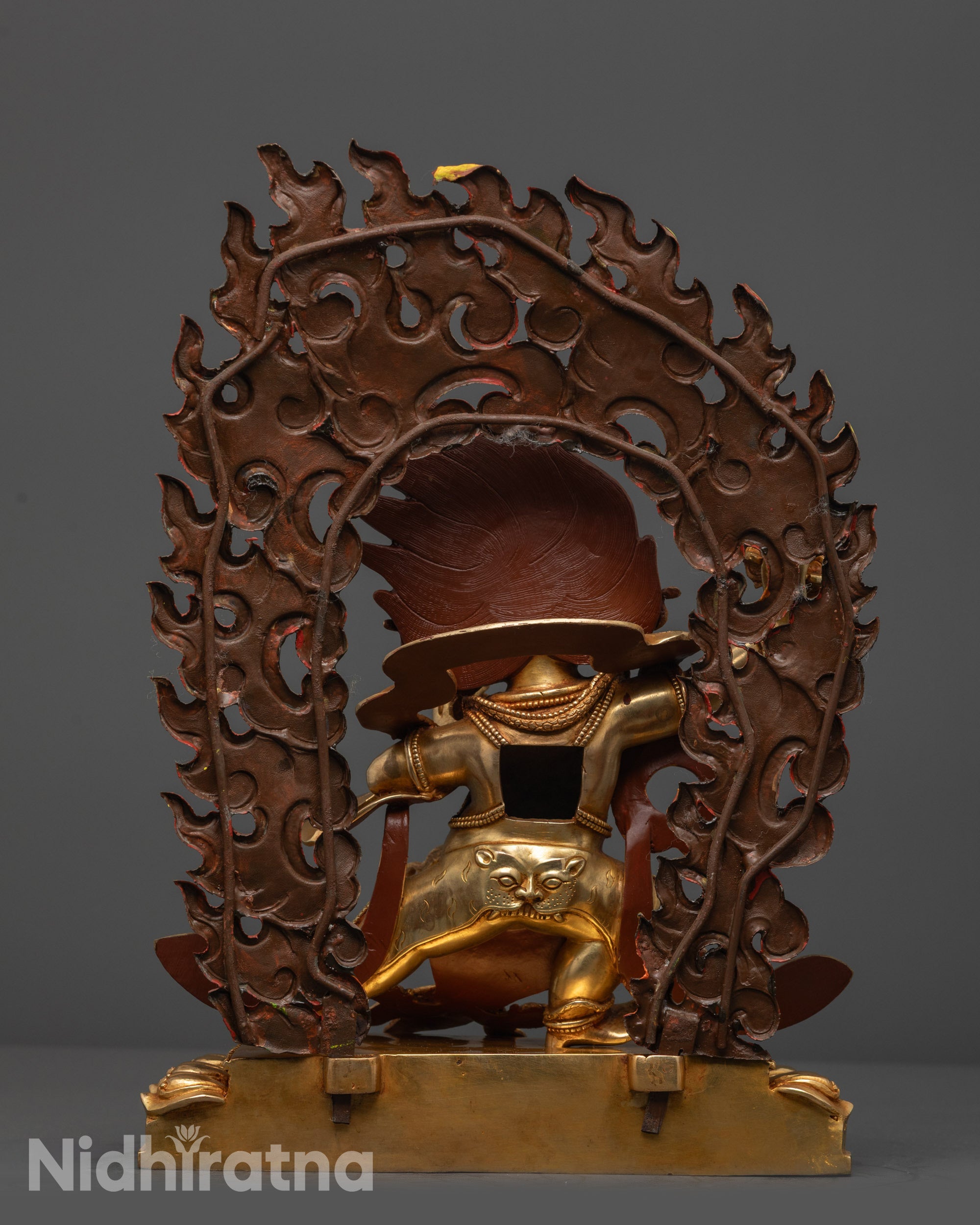 Back view Wrathful Vajrapani Statue highlighting painted Wrathflame halo and robe patterns