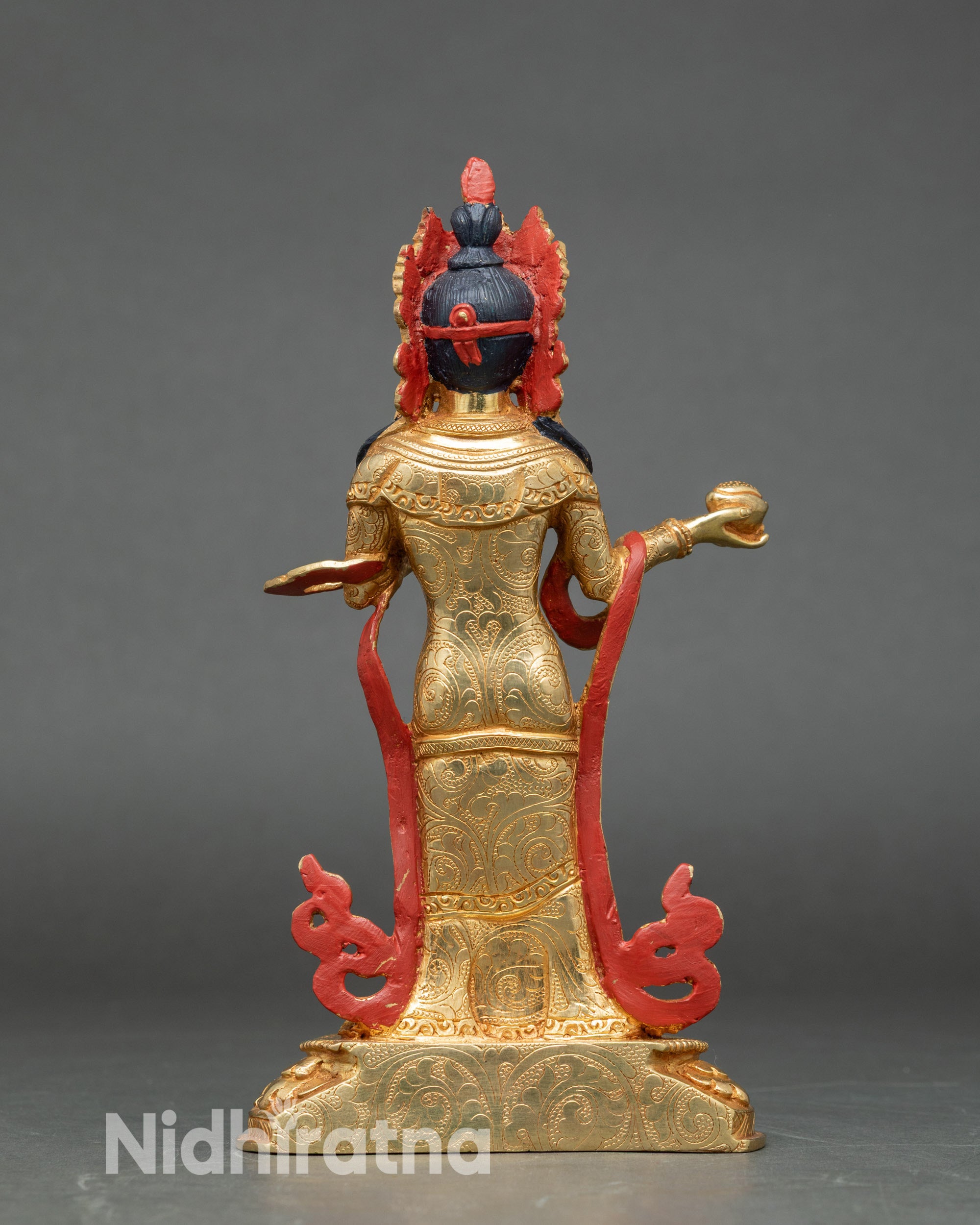 Back view Yeshe Tsogyal Mandarava gold-plated robes handcrafted Buddhist art