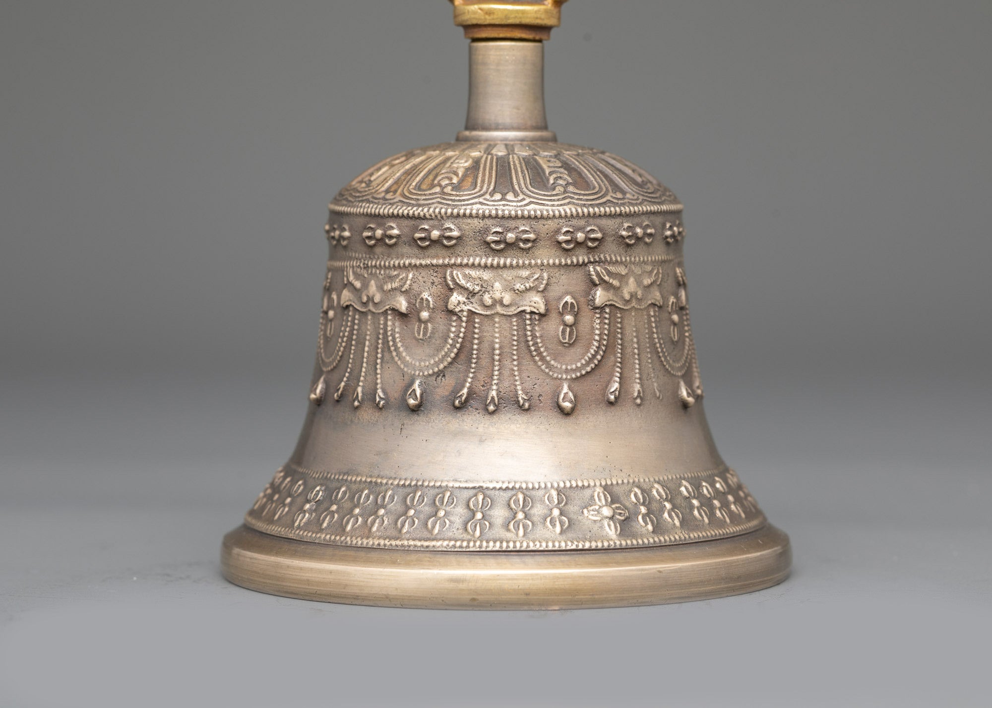 Back view bronze bell and copper Vajra | Himalayan ritual tools for altars and sacred rituals