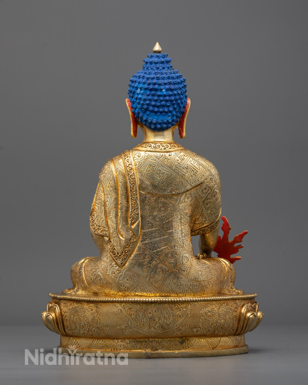 Back view highlighting the consecration chamber of the Medicine Buddha statue