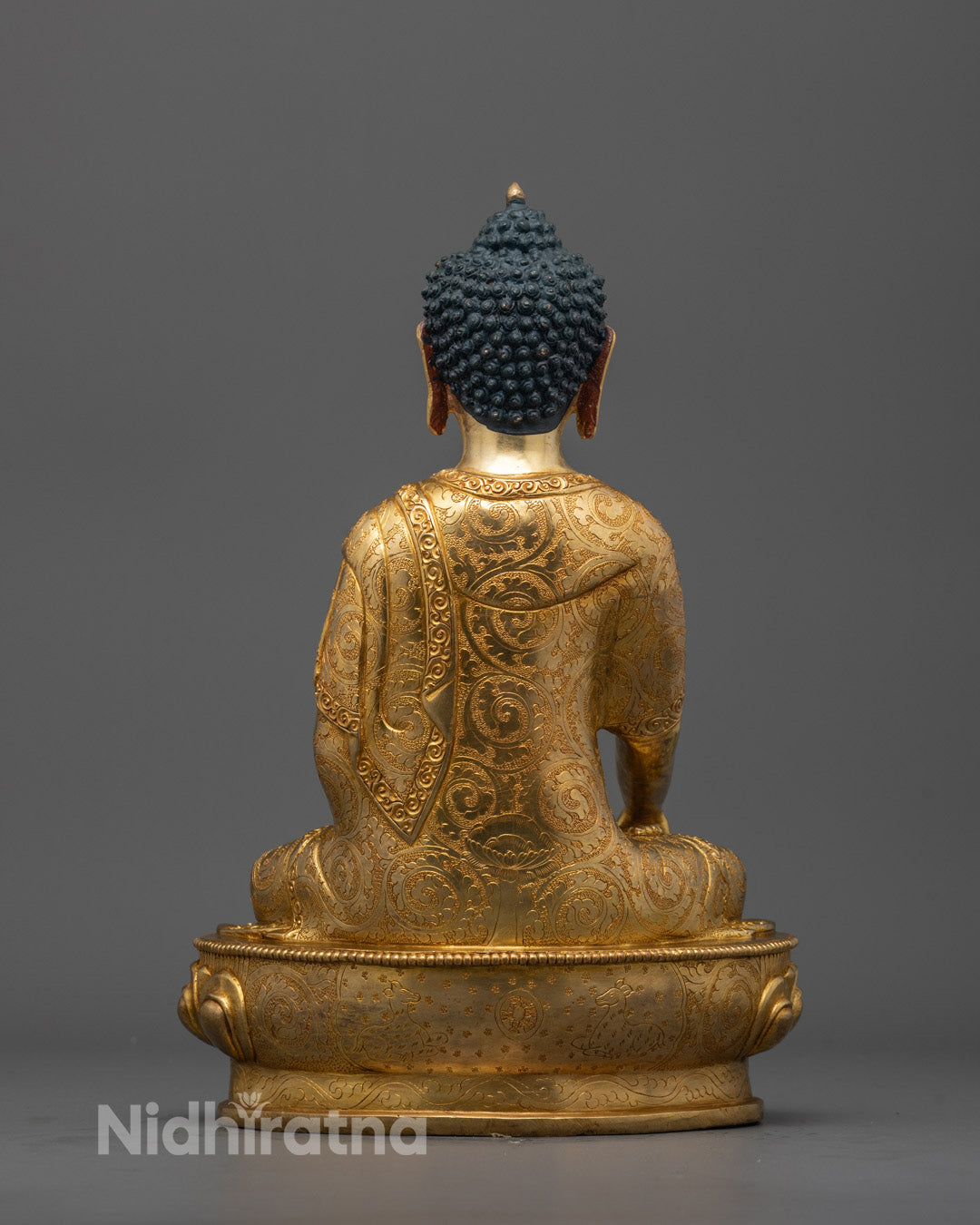 Back view of 24k gold gilded Mitrugpa Buddha Statue crafted by a skilled Patan