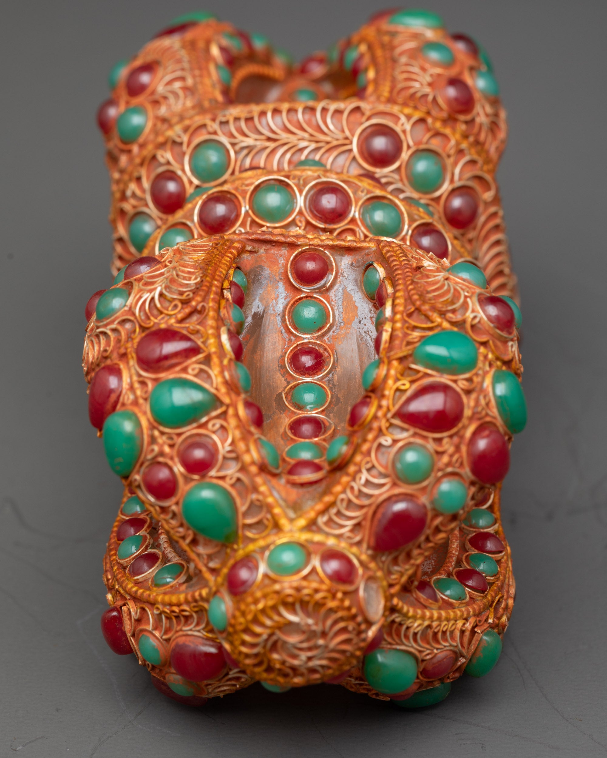 Back view of 3" handcrafted Tibetan Dorje highlighting craftsmanship and stones