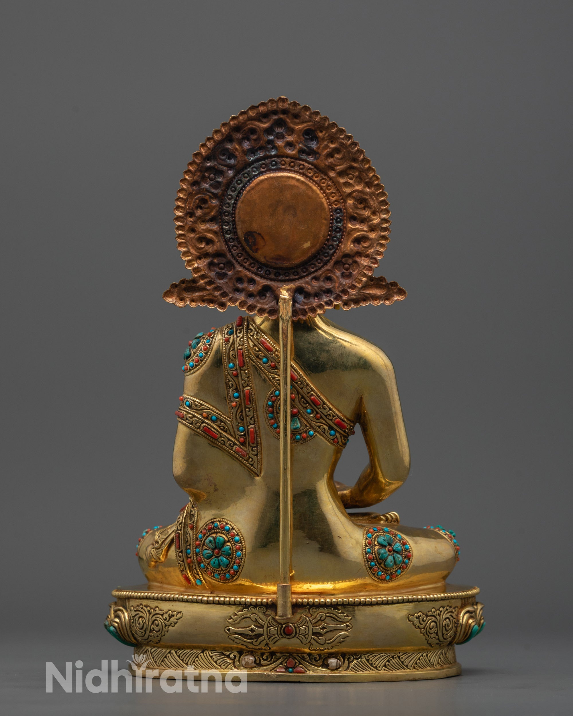 Back view of Amitabha Buddha Statue highlighting traditional lost wax craftsmanship