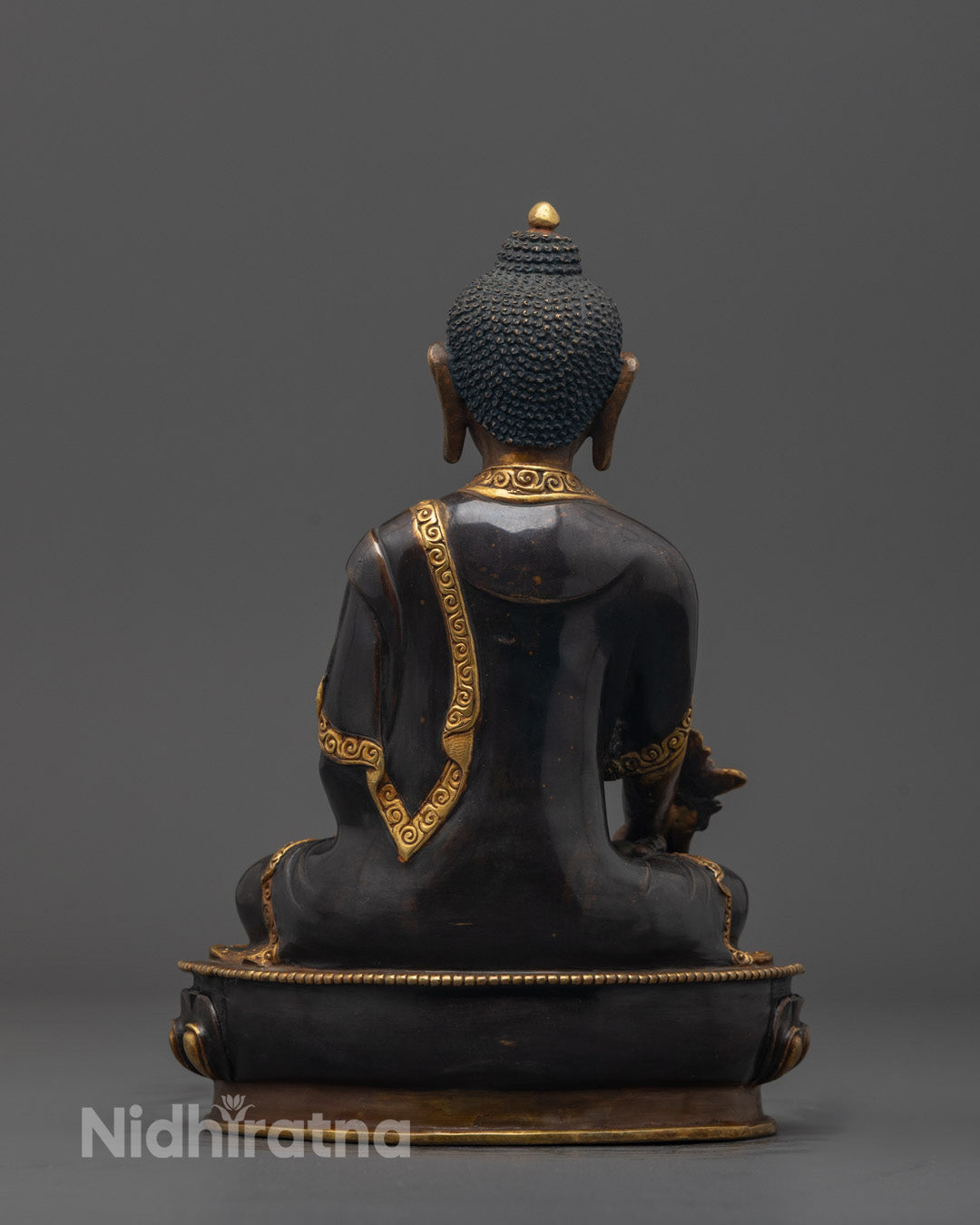 Back view of Bhaisajyaguru Lapis Lazuli statue with fine detailing