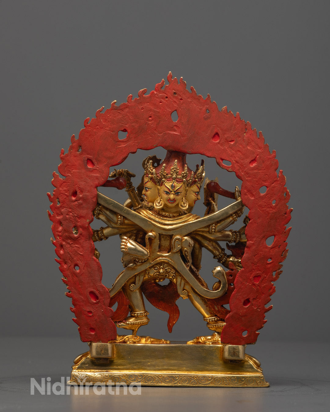 Back view of Chakrasamvara Consort Statue showing gold fire-gilded body craftsmanship