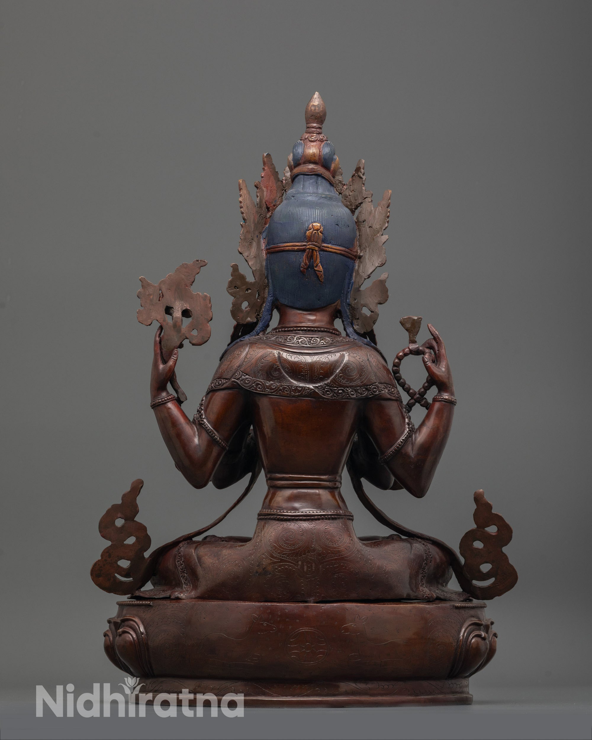 Back view of Chenrezig Statue crafted with lost wax casting showcasing detailed craftsmanship