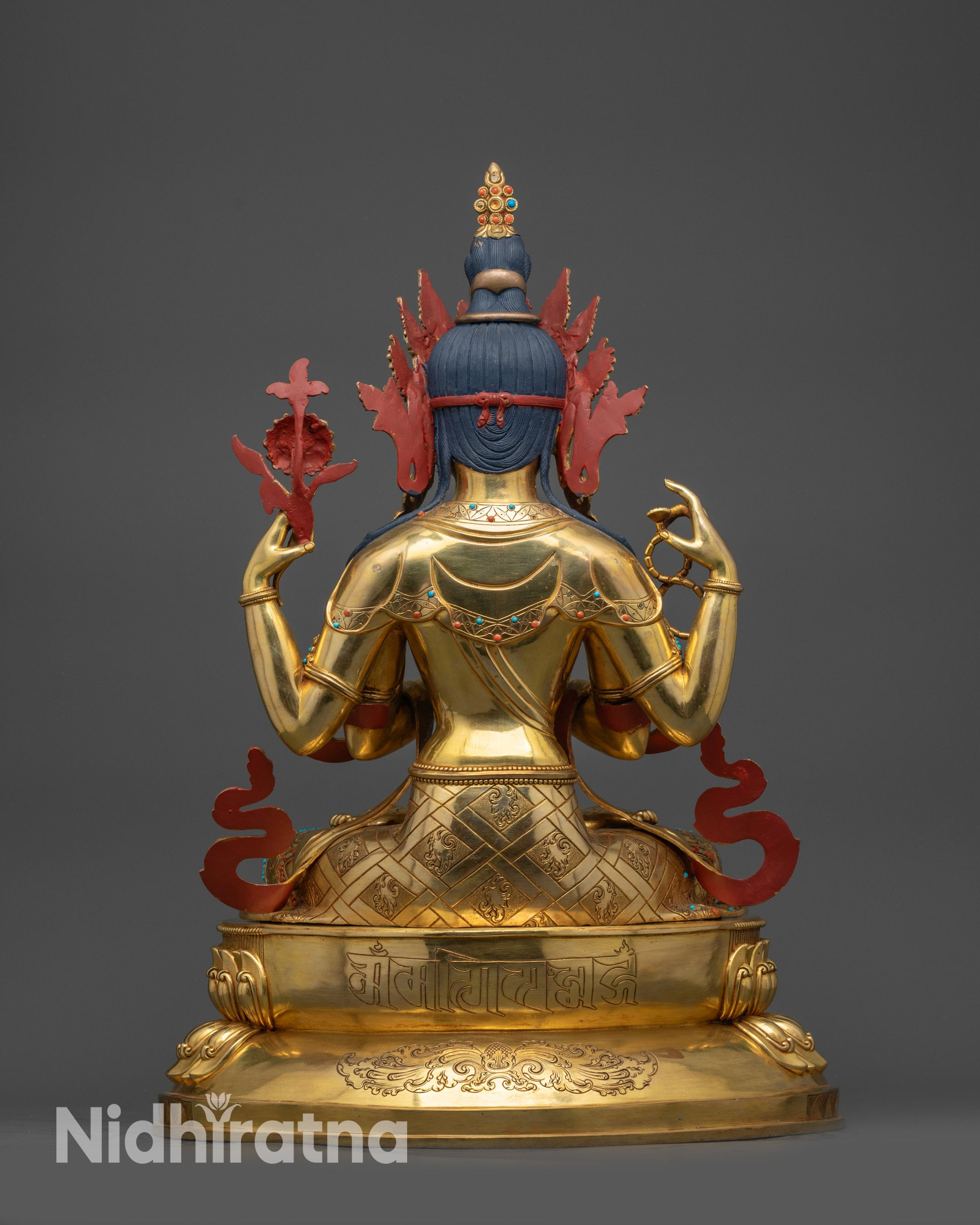 Back view of Chenrezig showing lotus seat with Om Mani Padme Hum mantra