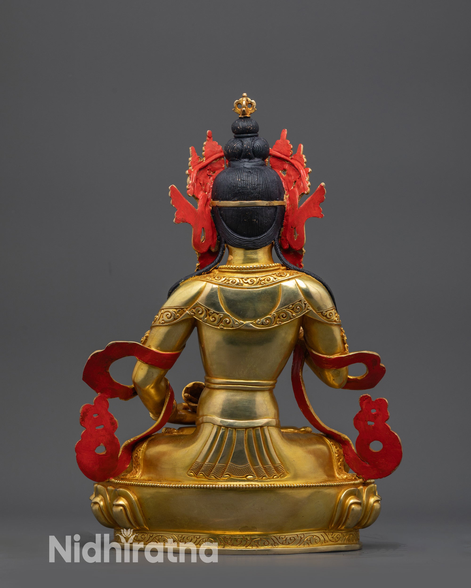 Back view of Divine Vajrasattva Statue showing detailed robe and gold base craftsmanship