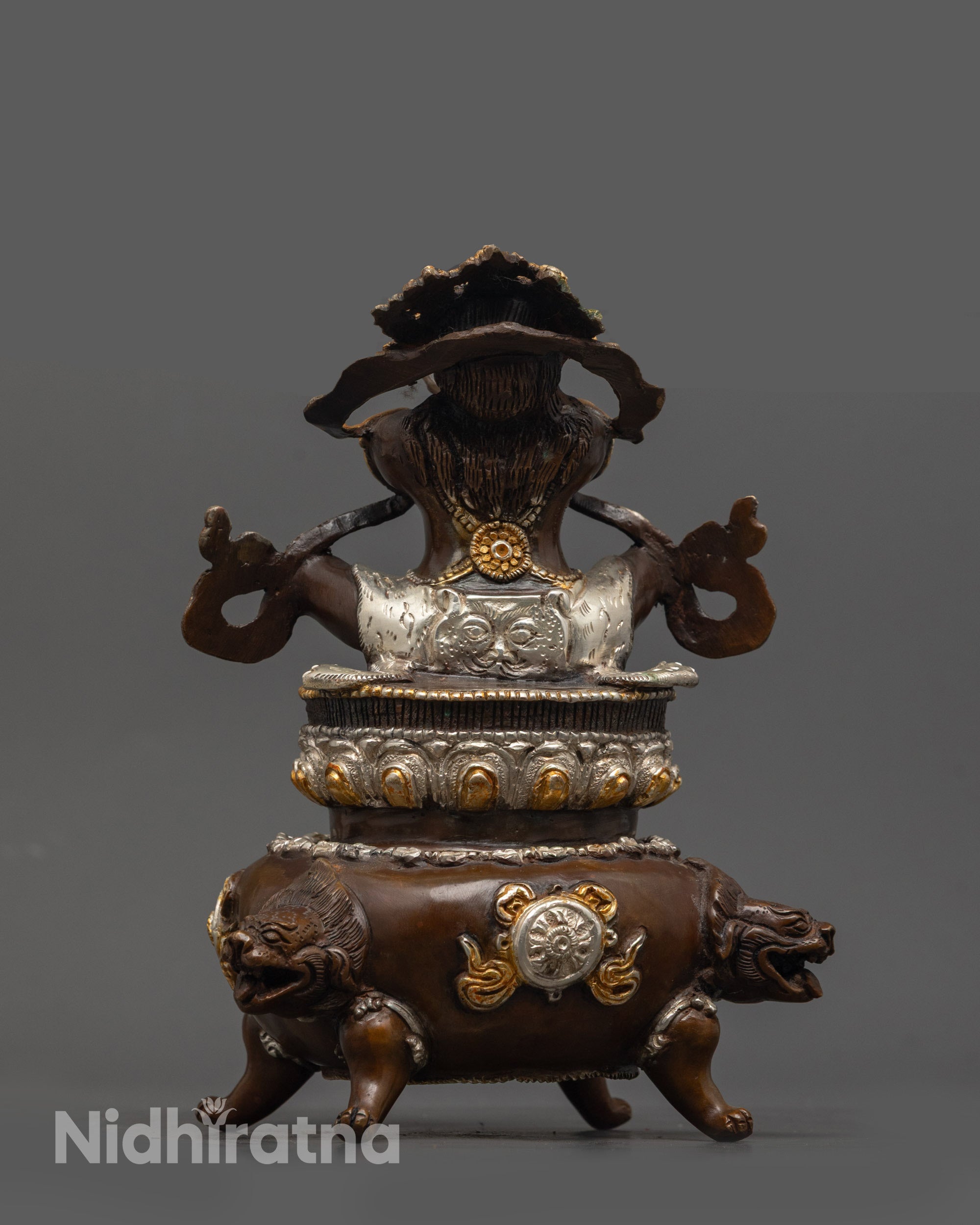 Back view of Dorje Kandro Statue, gold and silver-plated Vajradhaka sculpture for sacred space