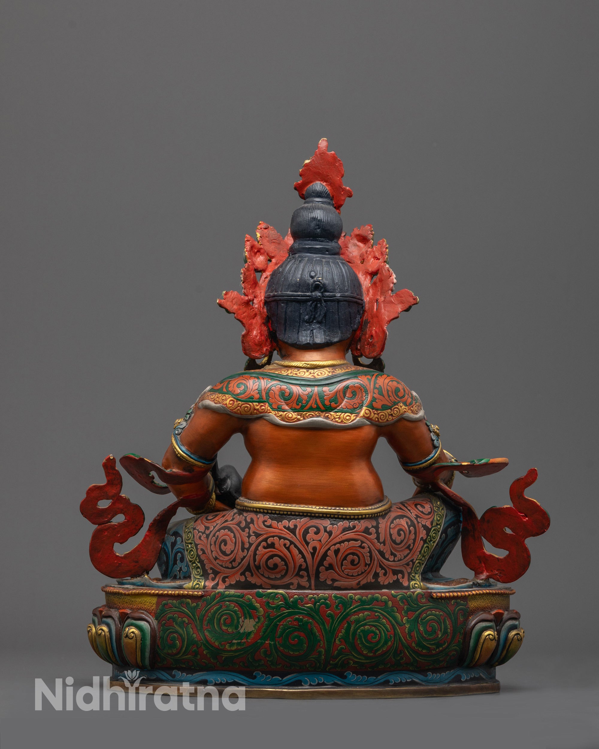 Back view of Dzambhala Statue revealing fine craftsmanship, detailed patterns