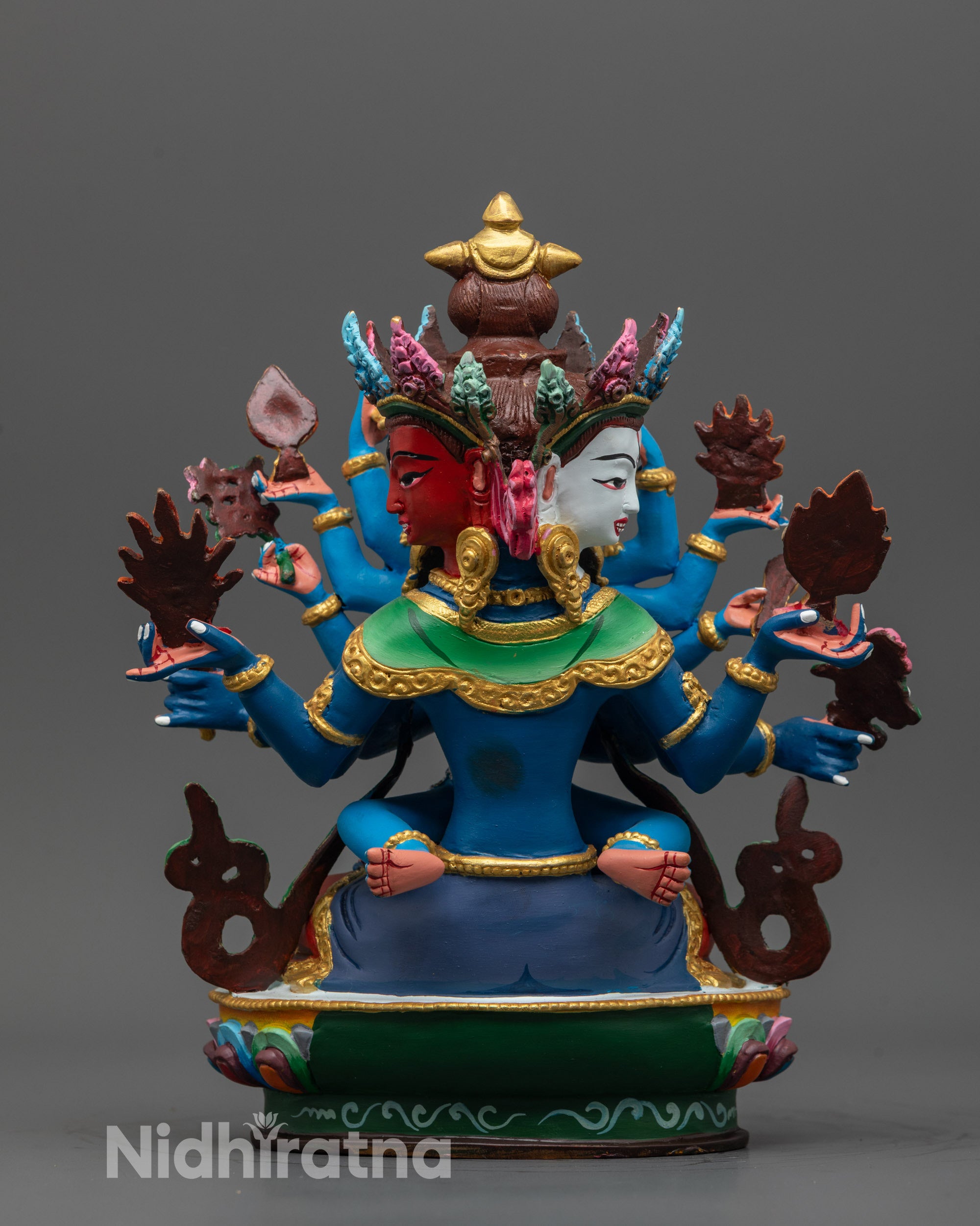 Back view of Guhyasamaja Consort Statue showing carved details and traditional Himalayan artistry