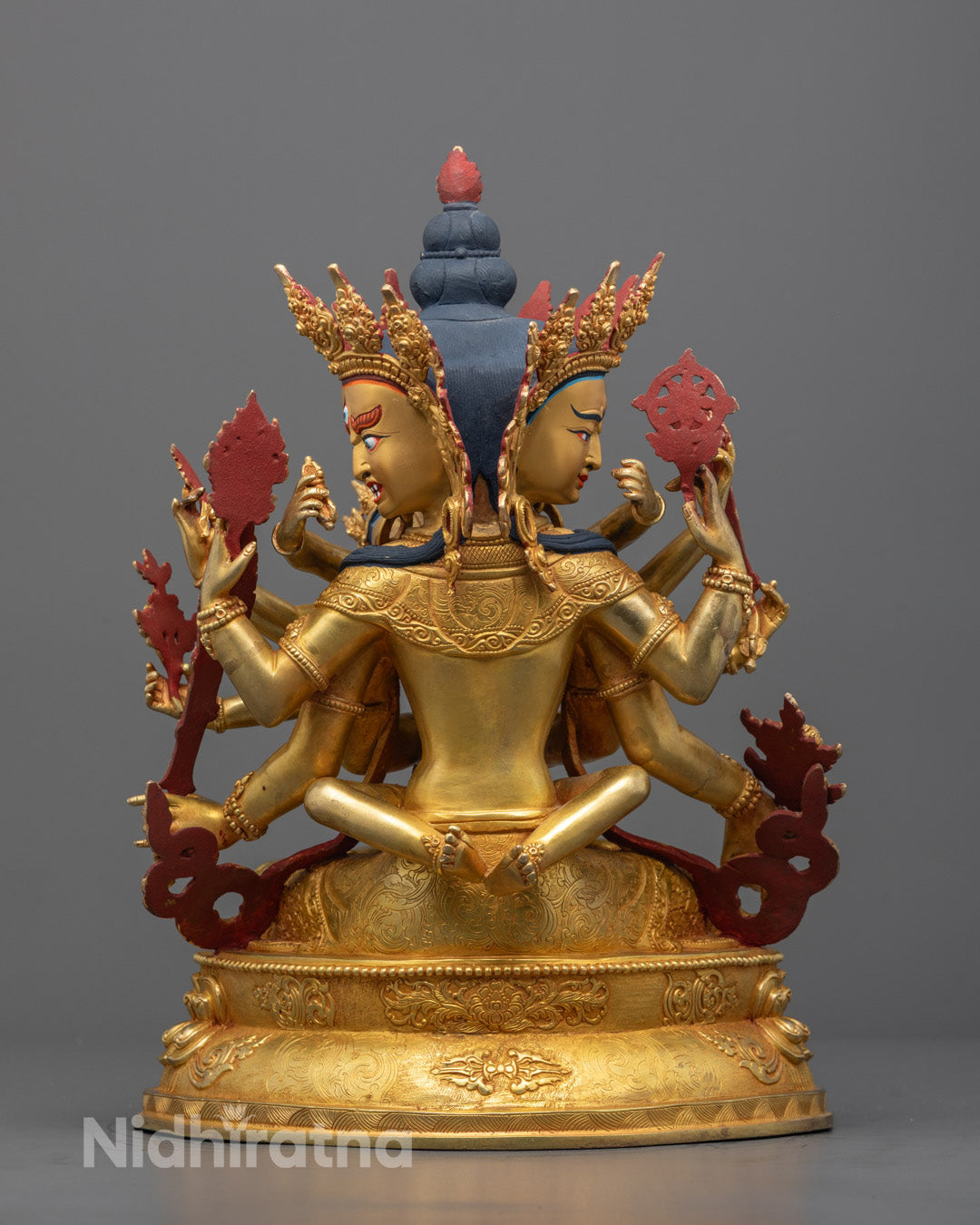 Back view of Guhyasamaja statue revealing detailed robes and craftsmanship