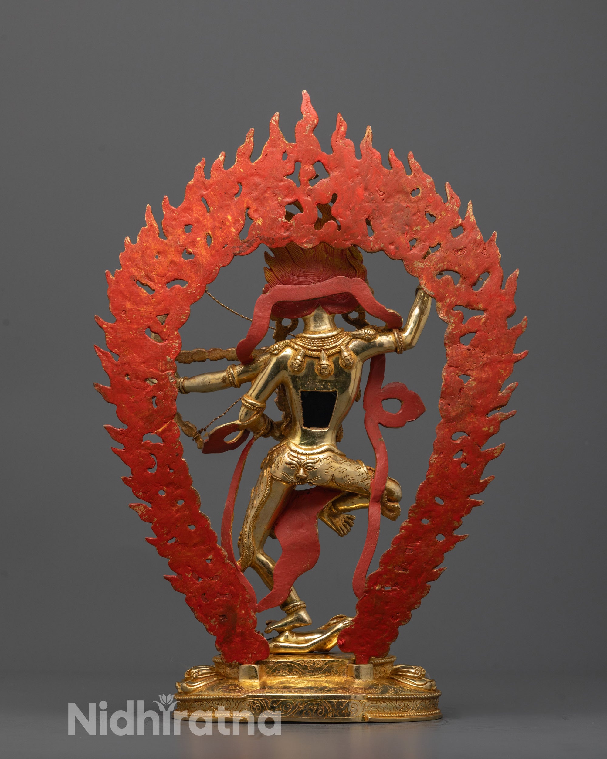 Back view of Kurukulla Statue with intricate copper base and detailed robe craftsmanship
