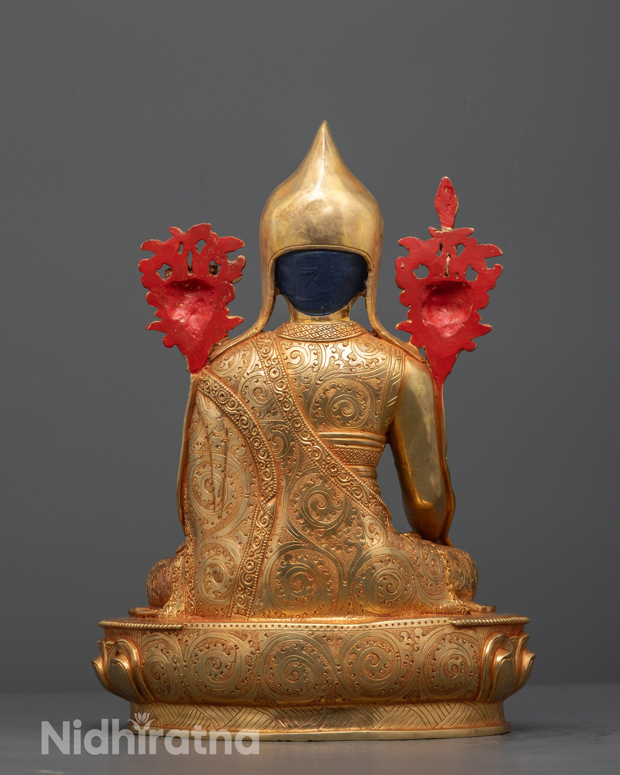 Back view of Longchenpa Statue highlighting intricate hand-carved details
