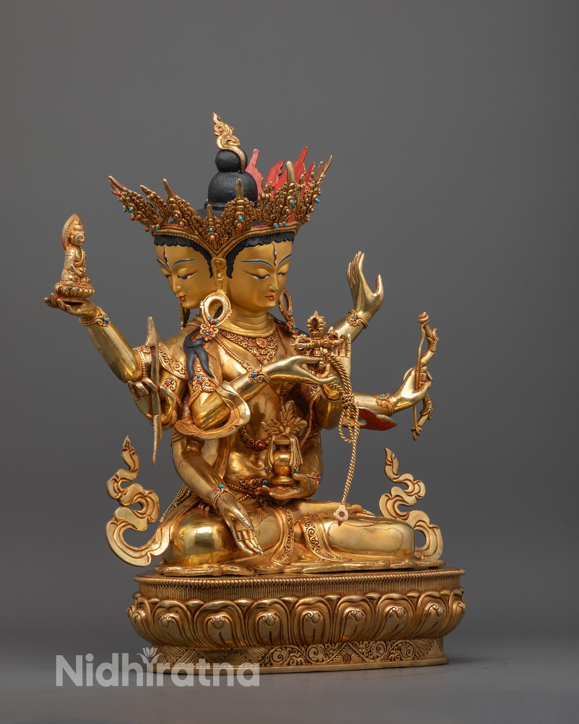 Back view of Namgyalma Statue with detailed robe and lotus throne craftsmanship