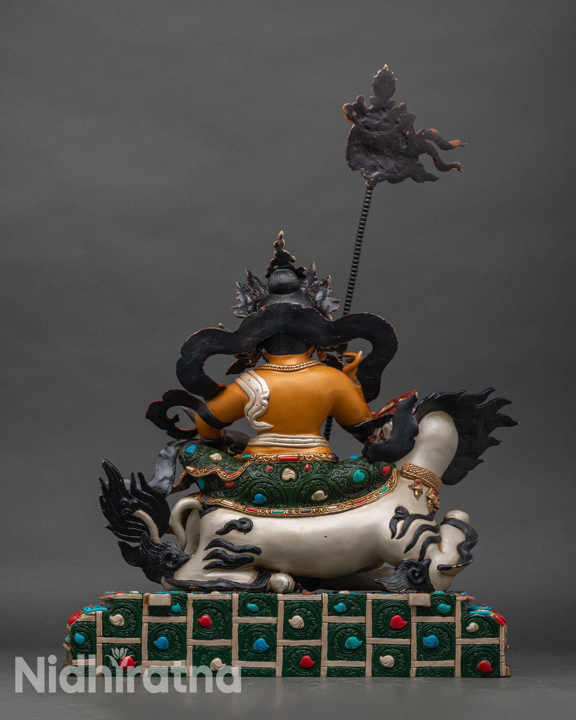 Back view of Namtoshe Statue with lotus base and detailed gold-gilded craftsmanship