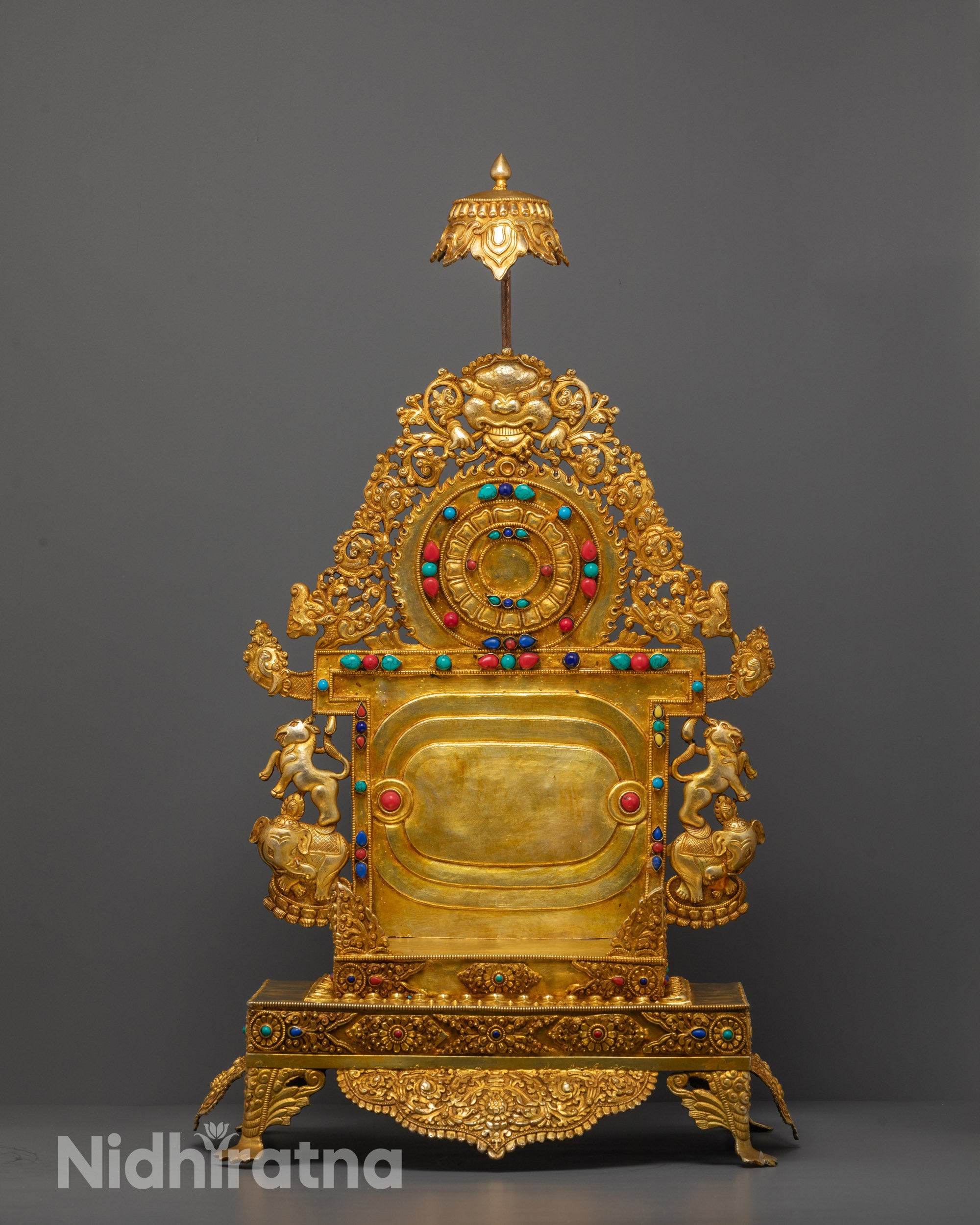 Back view of Nepalese Green Tara Statue highlighting intricate robe details