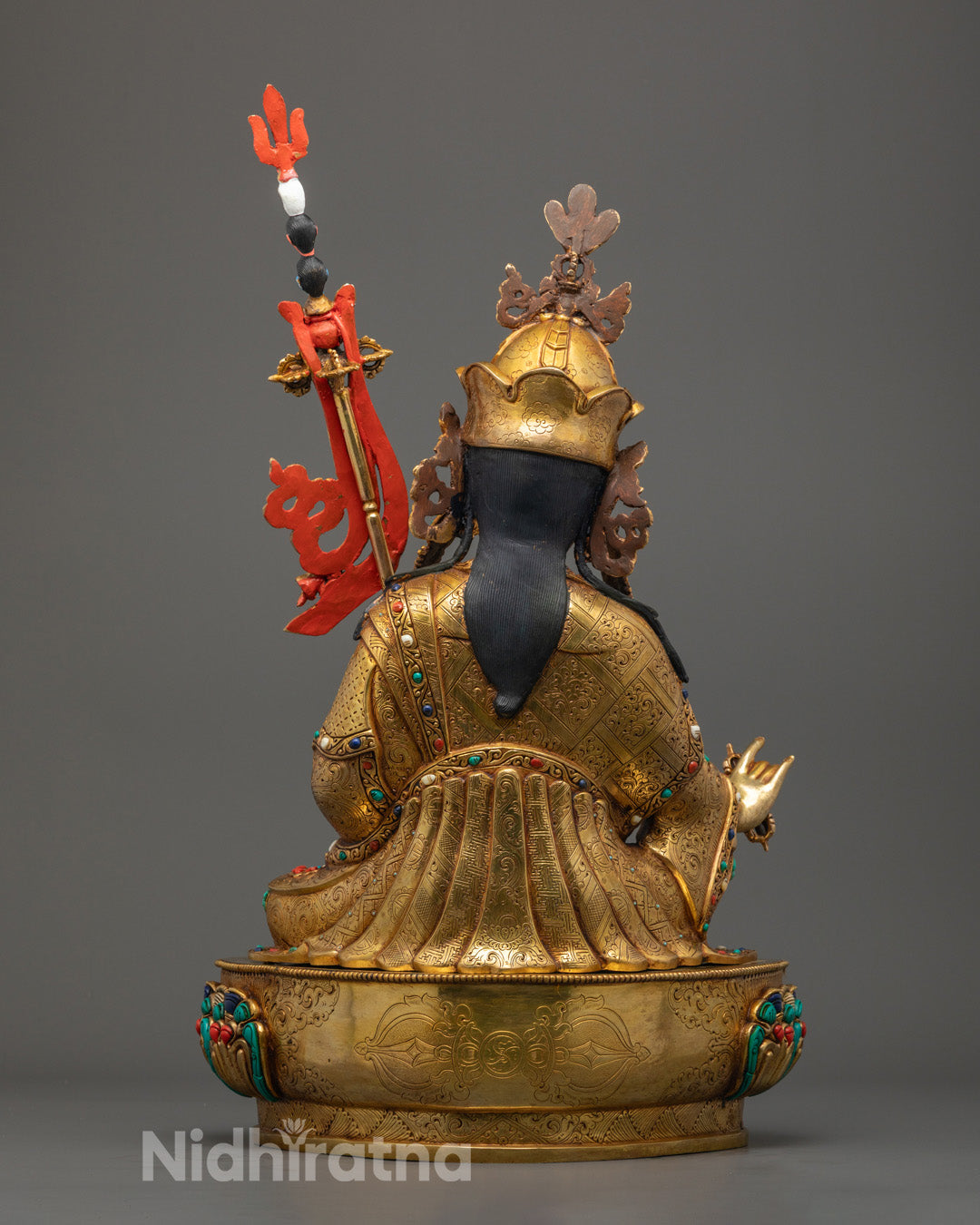 Nepali-made Guru Rinpoche sculpture highlighting lost wax craftsmanship and copper detailing