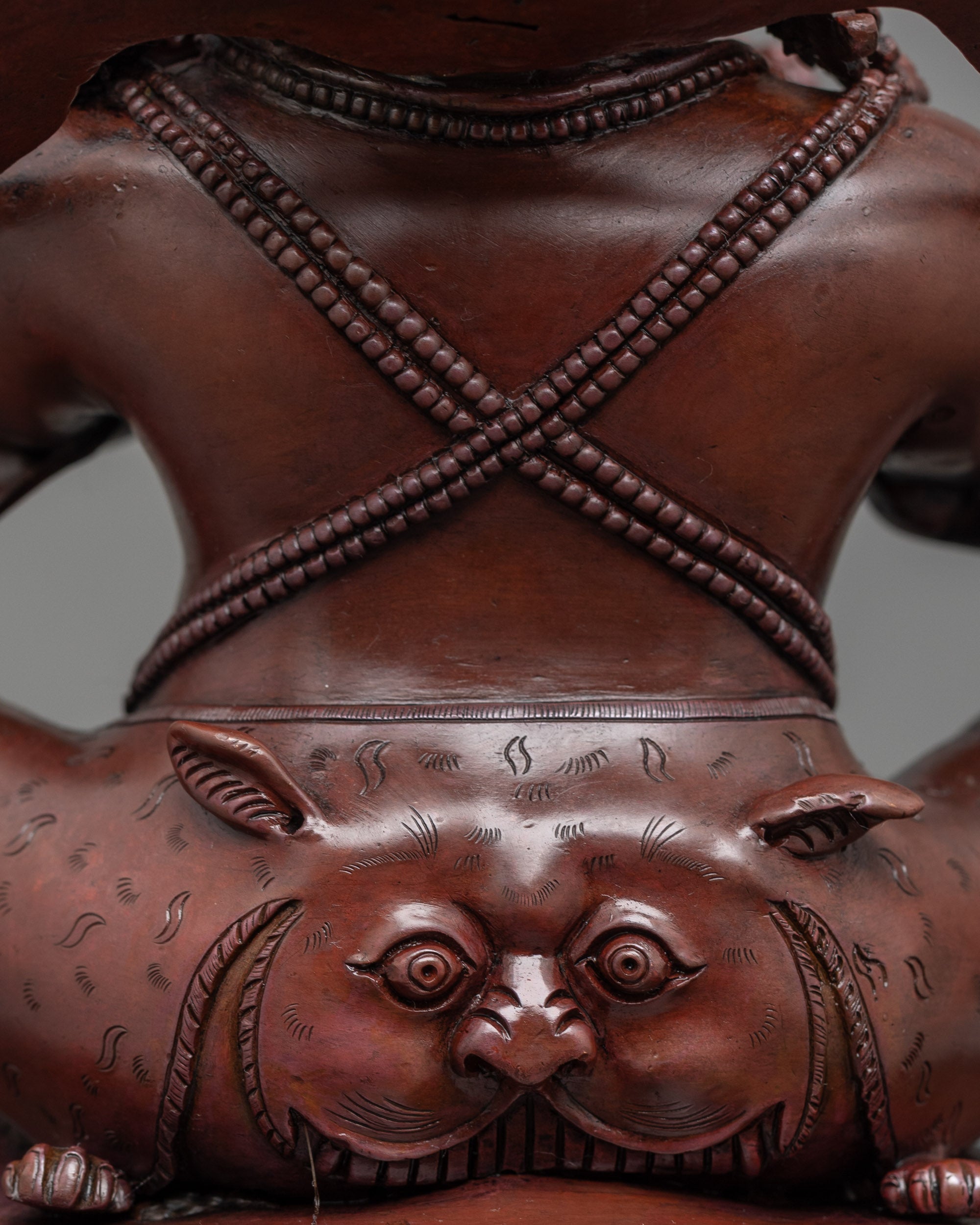Back view of Oxidized Vajradhaka Statue, showcasing intricate oxidized copper details